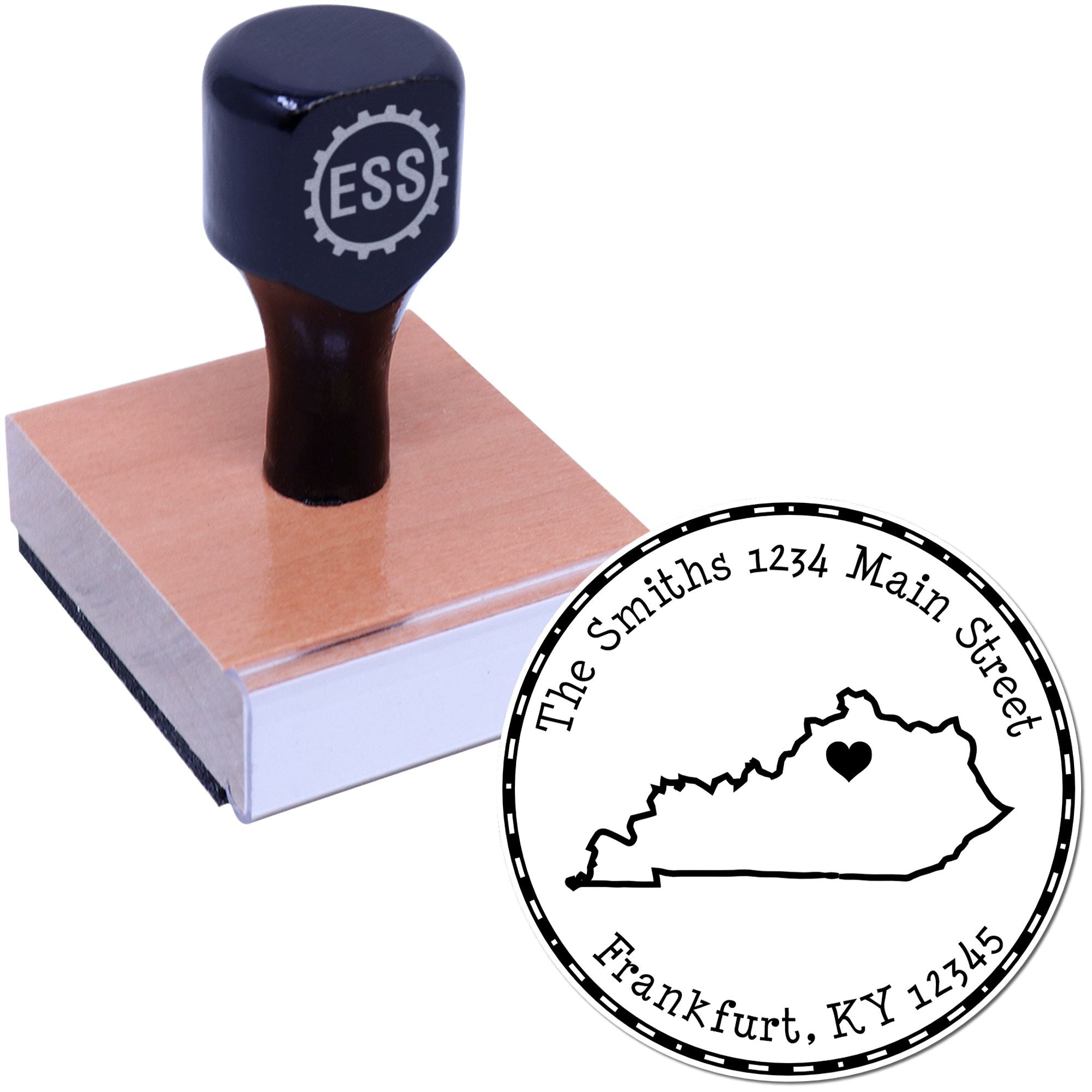 Wood Handle Round Kentucky State Luv Address Stamp - Engineer Seal Stamps