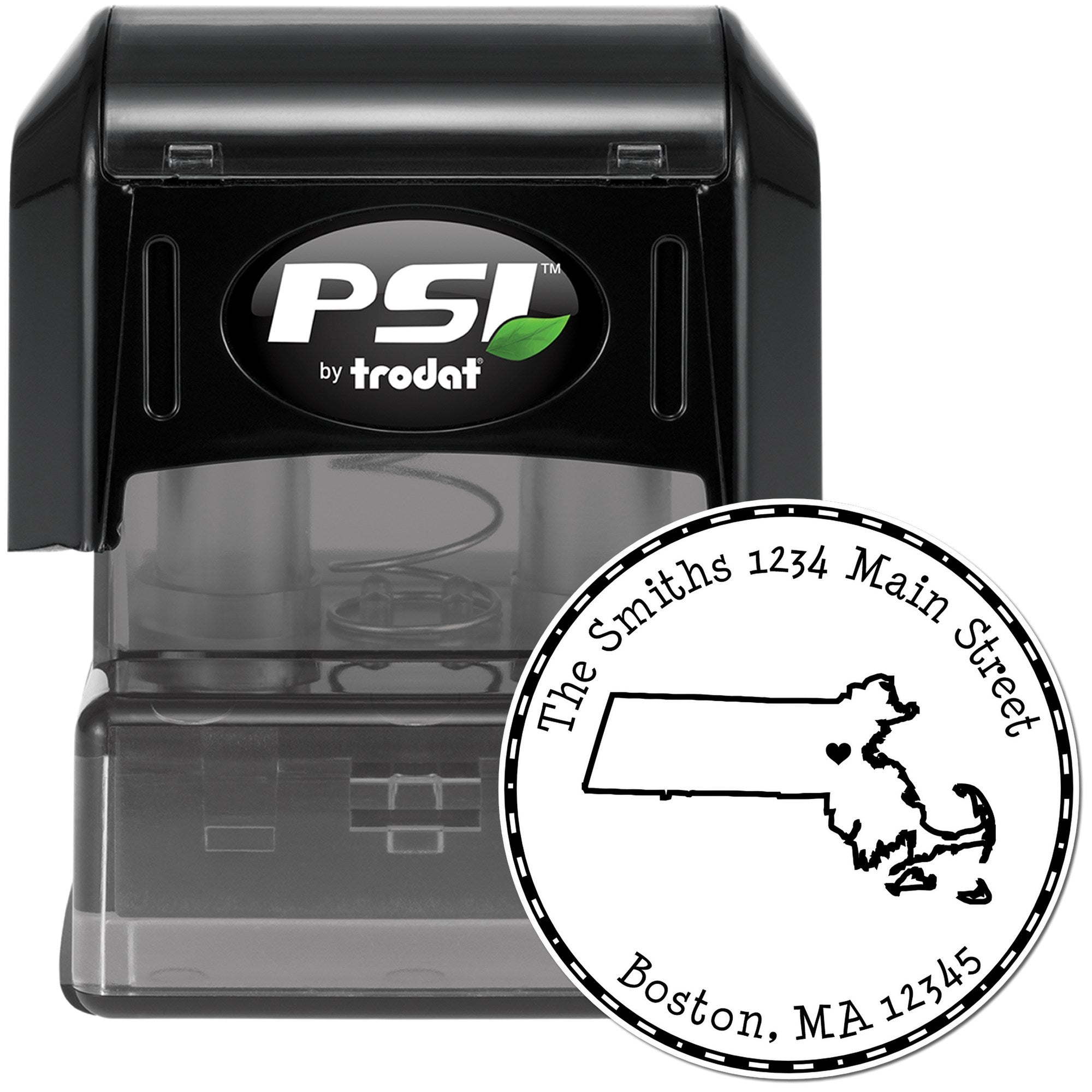 PSI Pre-Inked Round Massachusetts State Luv Address Stamp - Engineer Seal Stamps
