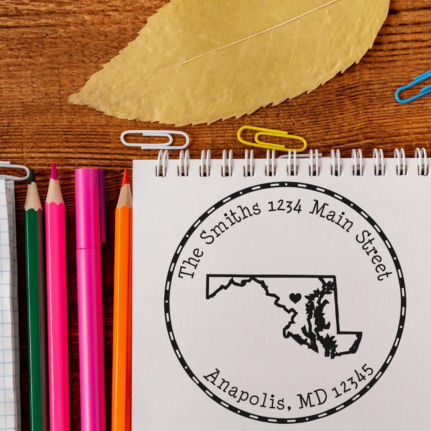 Slim Round Maryland State Luv Address Stamp - Engineer Seal Stamps