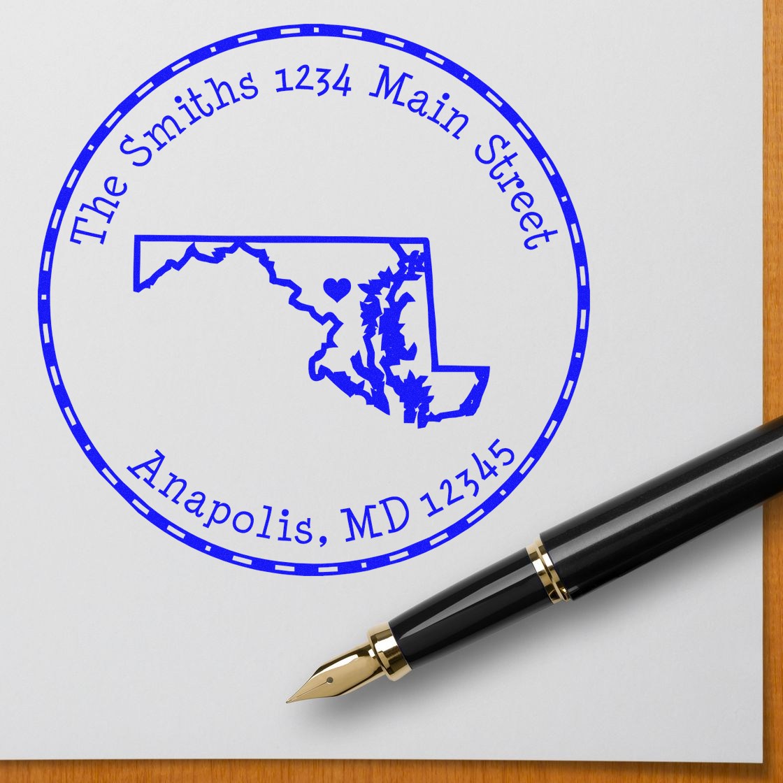Wood Handle Round Maryland State Luv Address Stamp - Engineer Seal Stamps