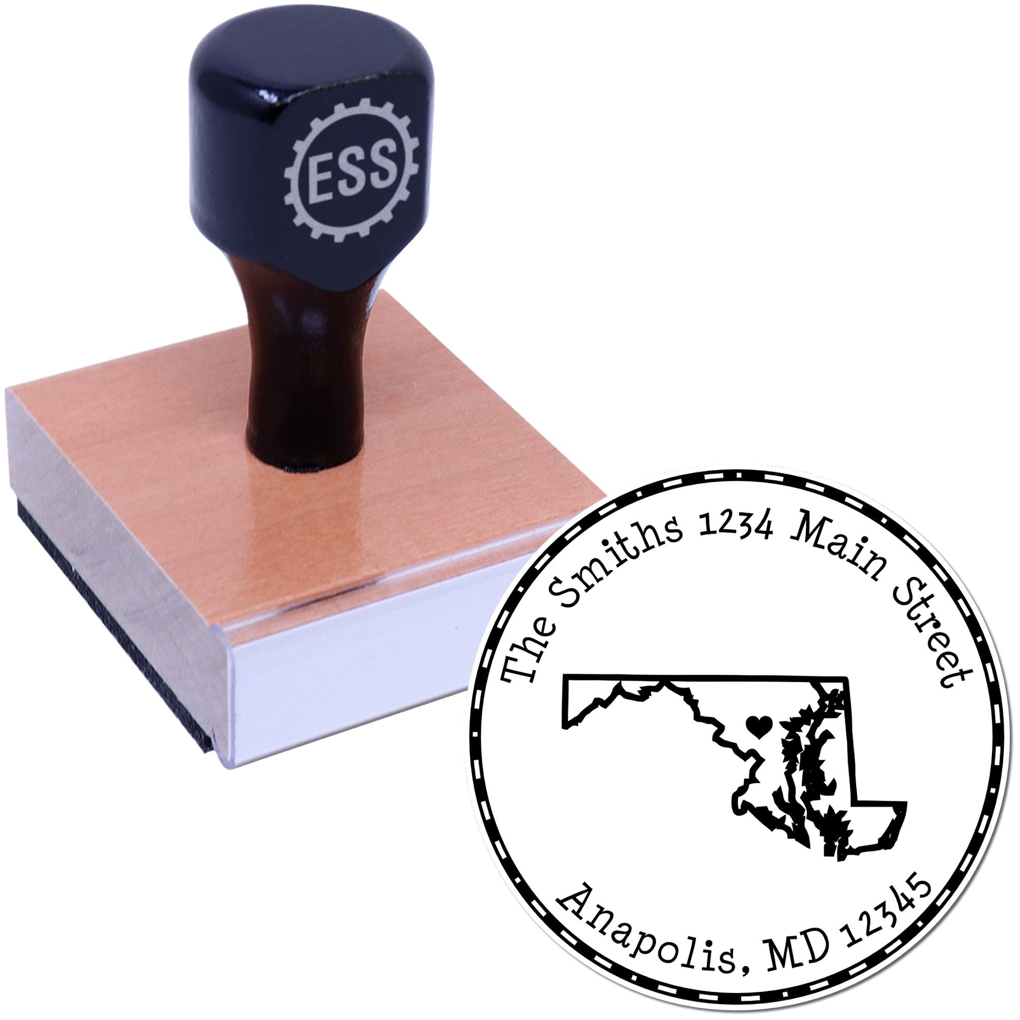 Wood Handle Round Maryland State Luv Address Stamp - Engineer Seal Stamps