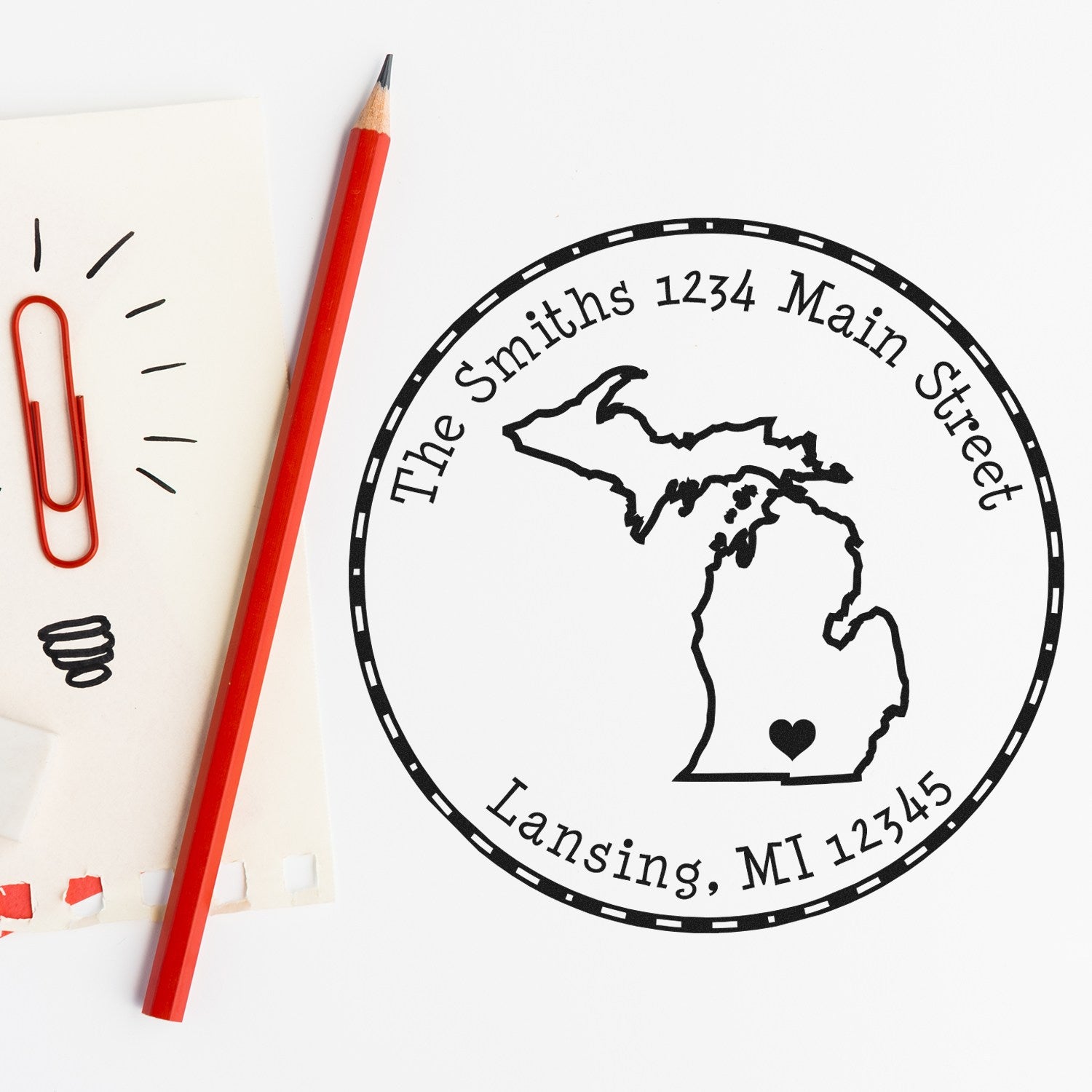 PSI Pre-Inked Round Michigan State Luv Address Stamp - Engineer Seal Stamps