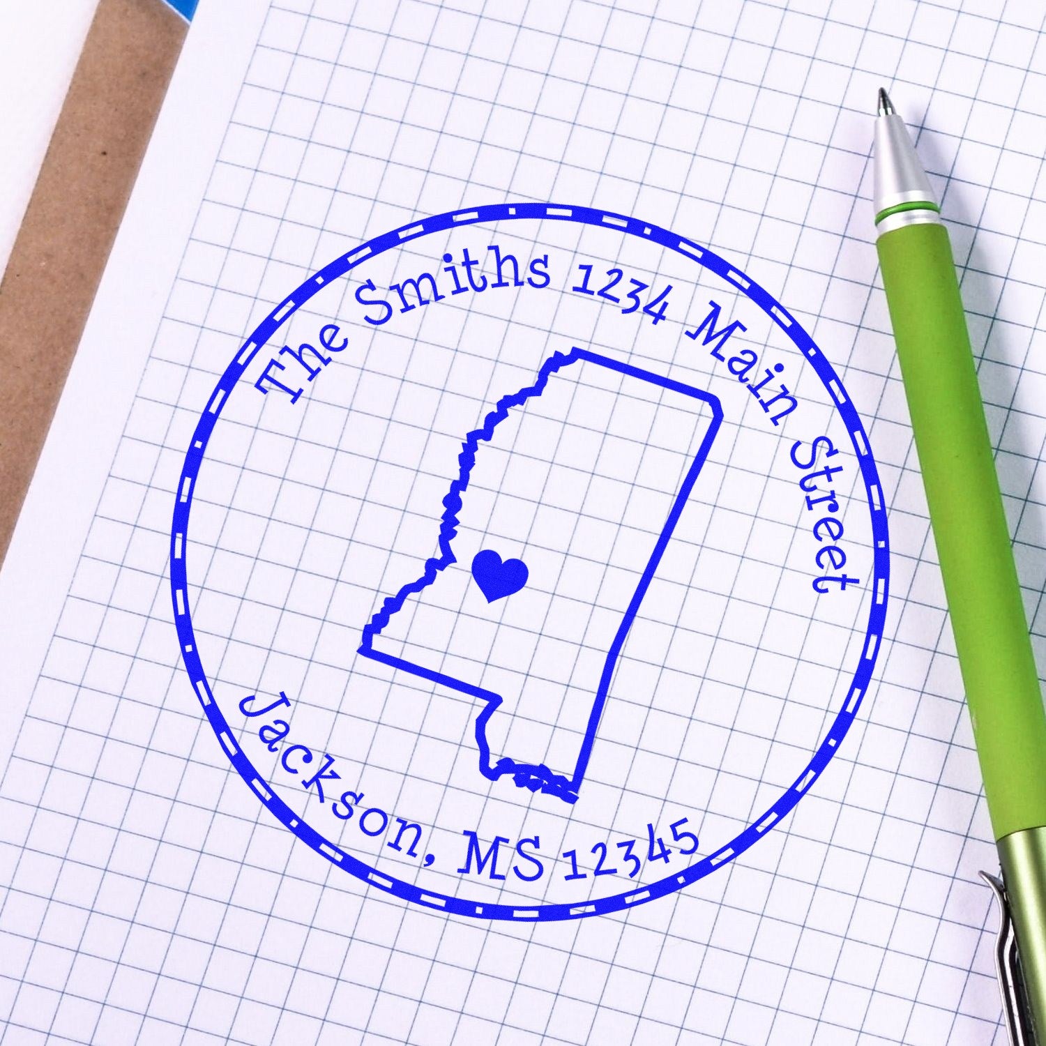 Slim Round Mississippi State Luv Address Stamp - Engineer Seal Stamps