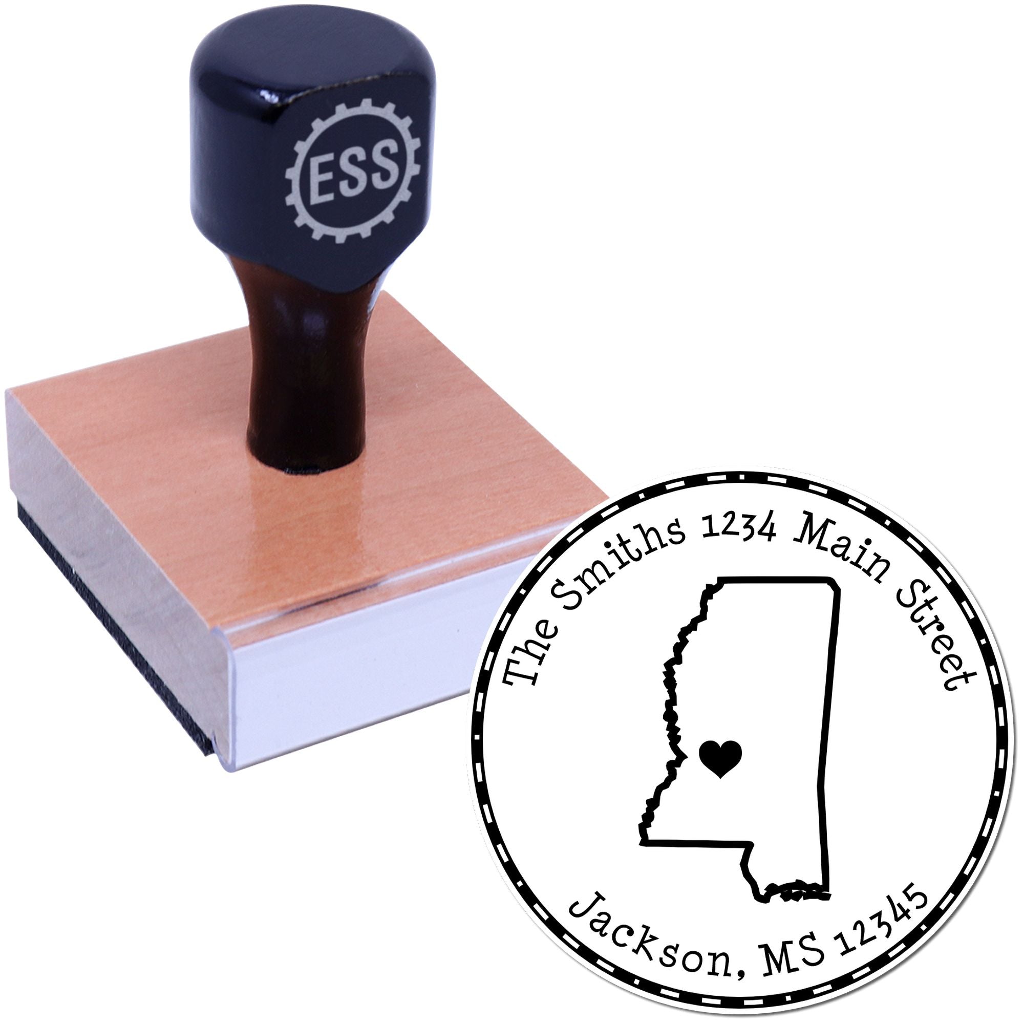 Wood Handle Round Mississippi State Luv Address Stamp - Engineer Seal Stamps
