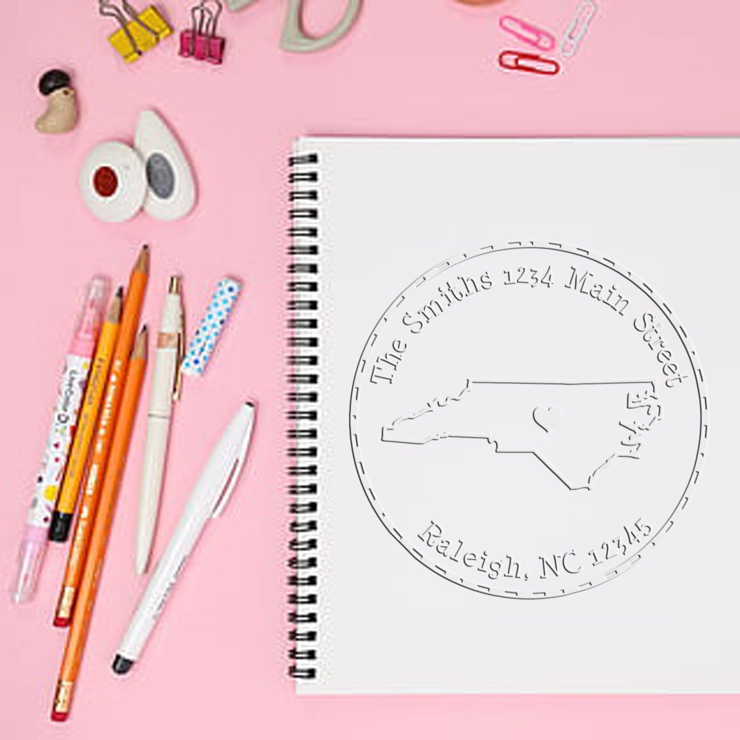 NC State Love Desk Handcrafted Home Address Embossing Stamp - Engineer Seal Stamps