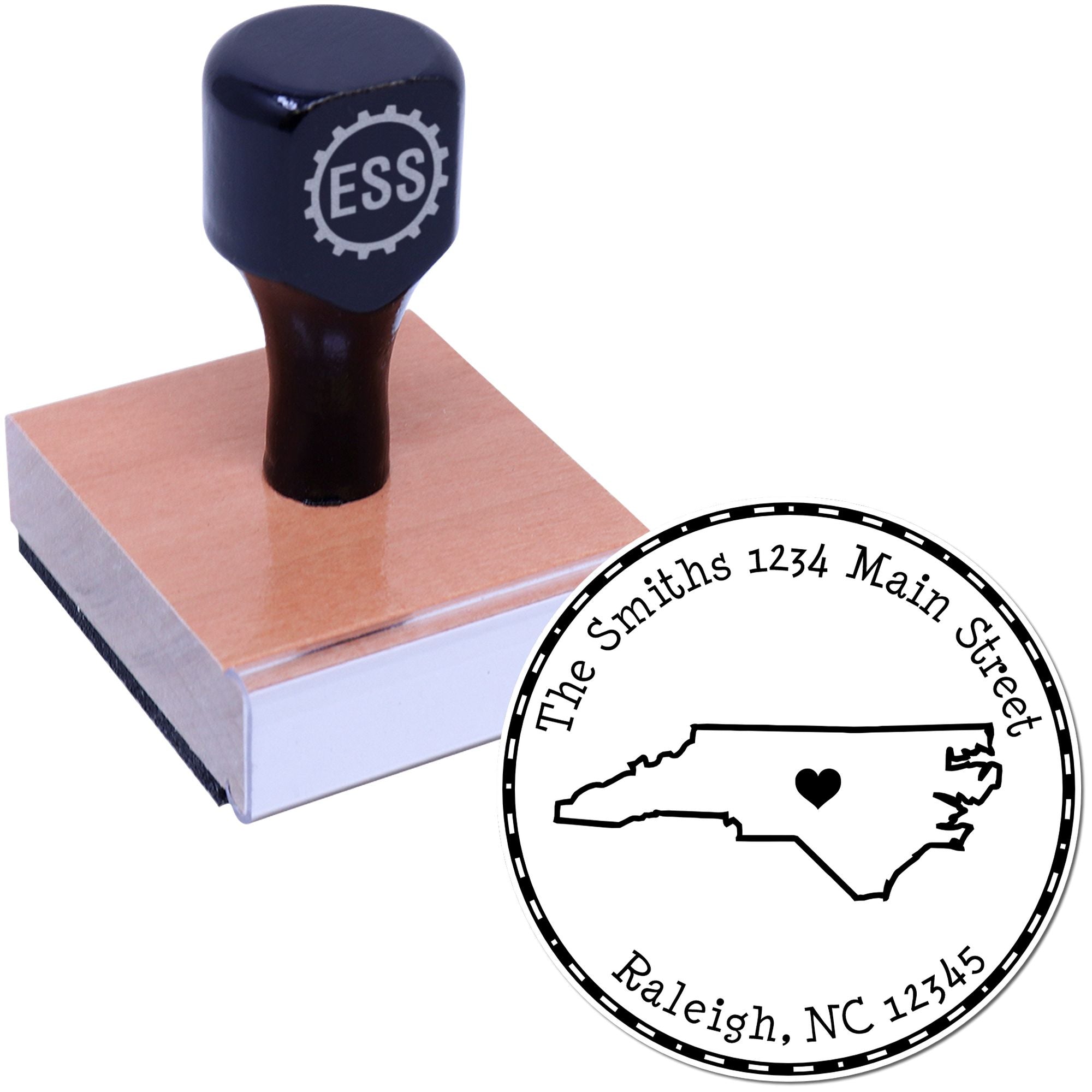 Wood Handle Round North Carolina State Luv Address Stamp - Engineer Seal Stamps