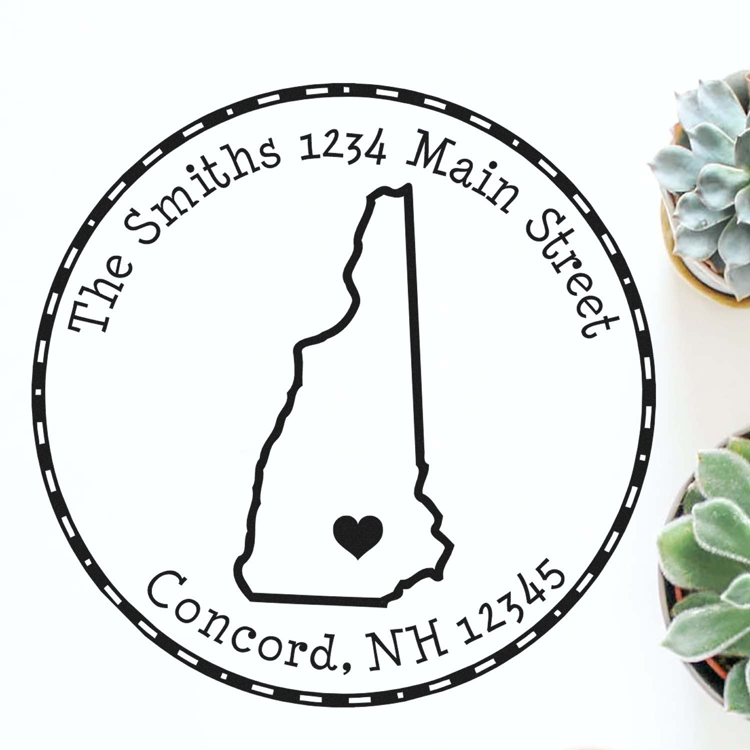 Wood Handle Round New Hampshire State Luv Address Stamp - Engineer Seal Stamps