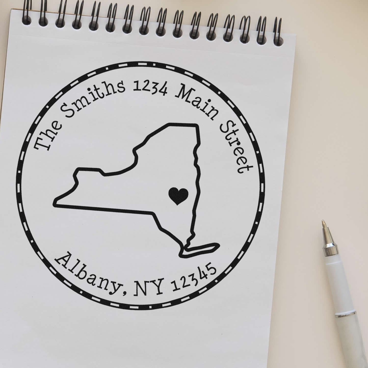 Self-Inking Round New York State Luv Address Stamp - Engineer Seal Stamps