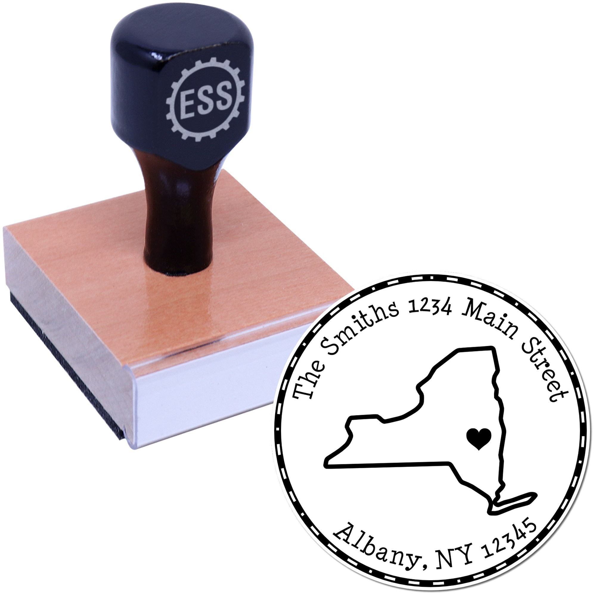 Wood Handle Round New York State Luv Address Stamp - Engineer Seal Stamps