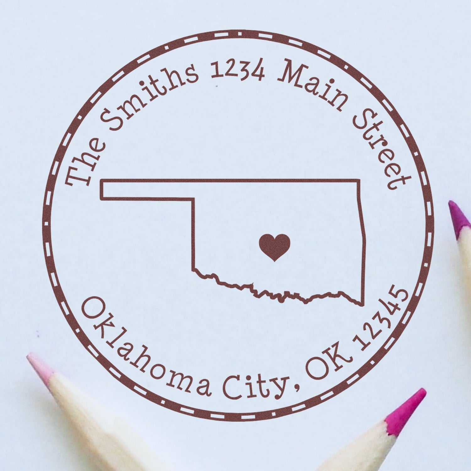 Wood Handle Round Oklahoma State Luv Address Stamp - Engineer Seal Stamps