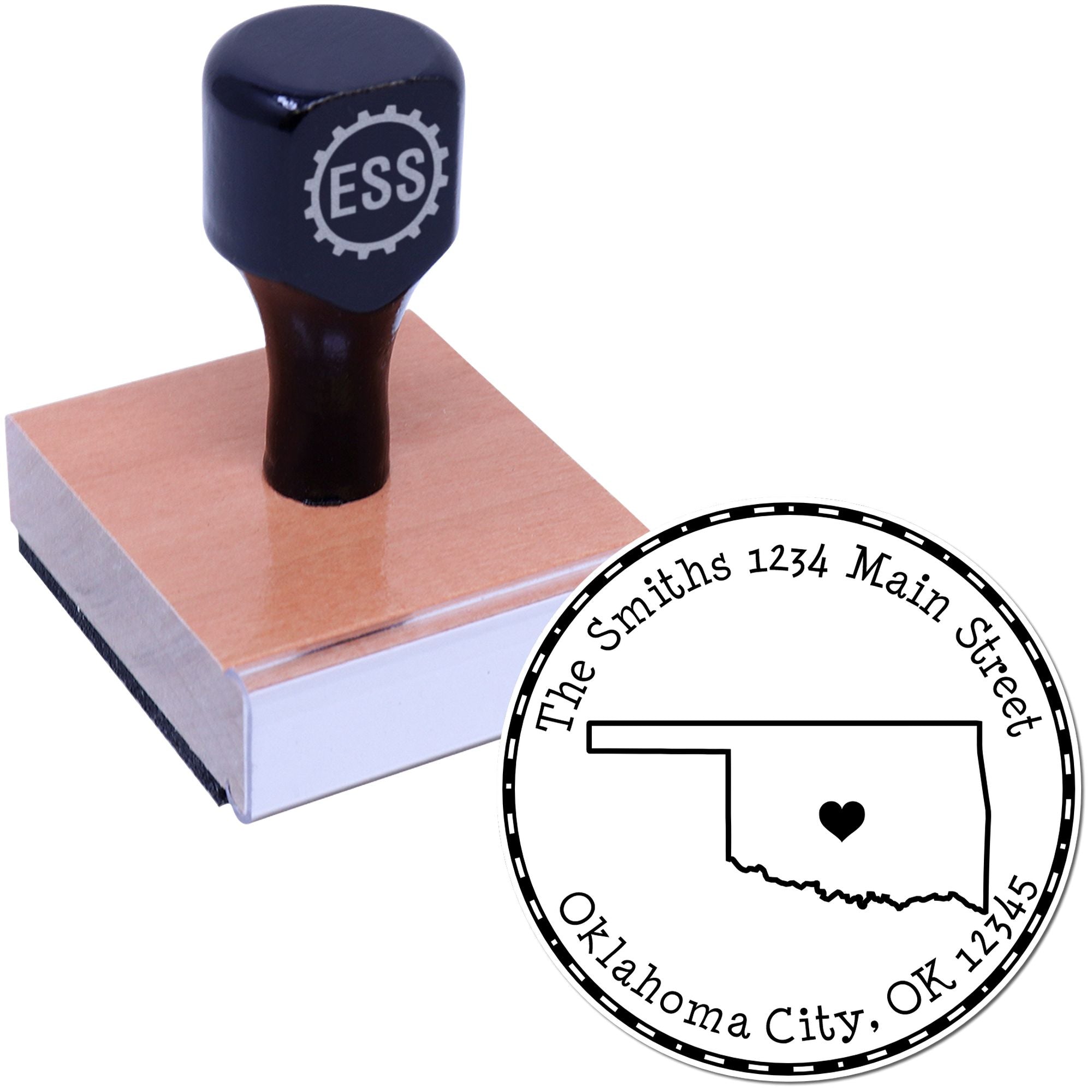 Wood Handle Round Oklahoma State Luv Address Stamp - Engineer Seal Stamps
