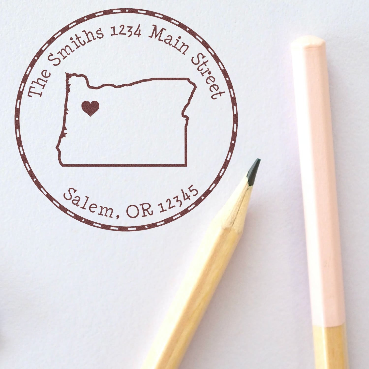 Slim Round Oregon State Luv Address Stamp - Engineer Seal Stamps