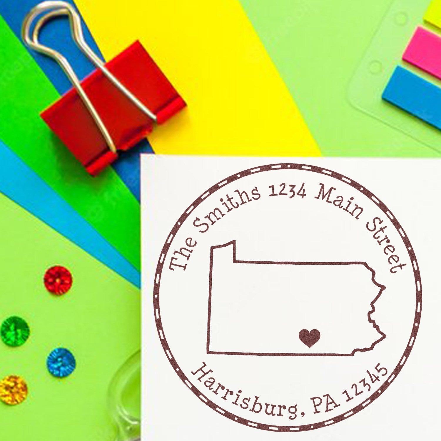 Wood Handle Round Pennsylvania State Luv Address Stamp - Engineer Seal Stamps