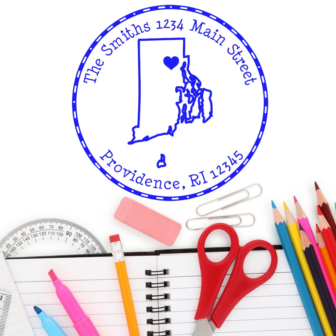 PSI Pre-Inked Round Rhode Island State Luv Address Stamp - Engineer Seal Stamps