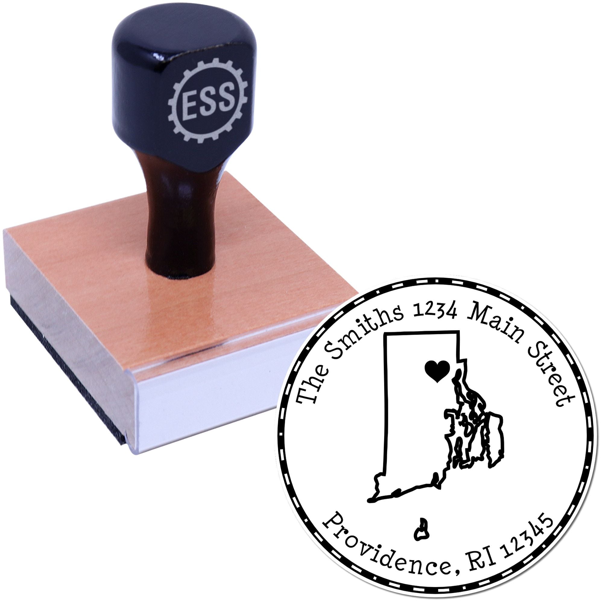 Wood Handle Round Rhode Island State Luv Address Stamp - Engineer Seal Stamps