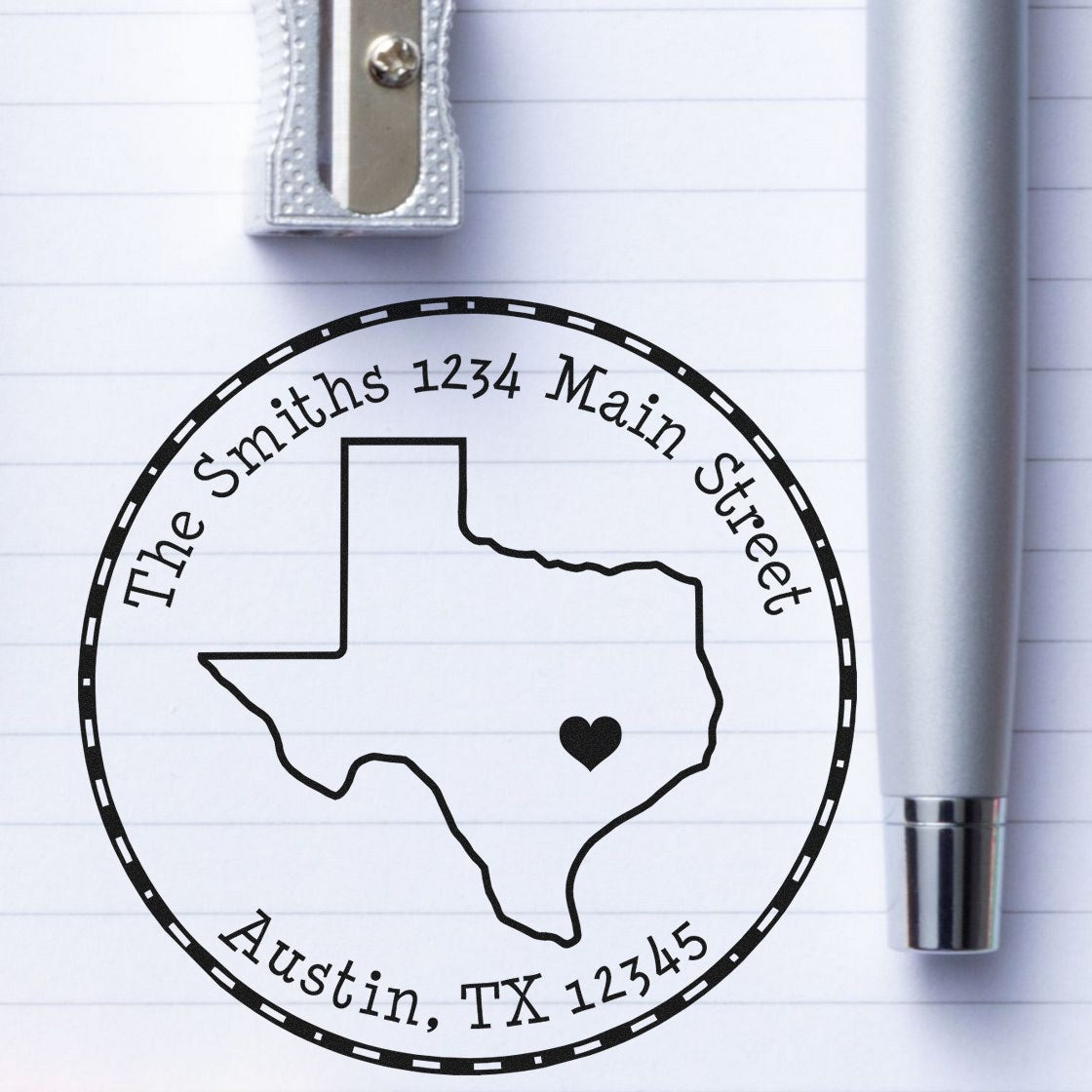 Slim Round Texas State Luv Address Stamp - Engineer Seal Stamps