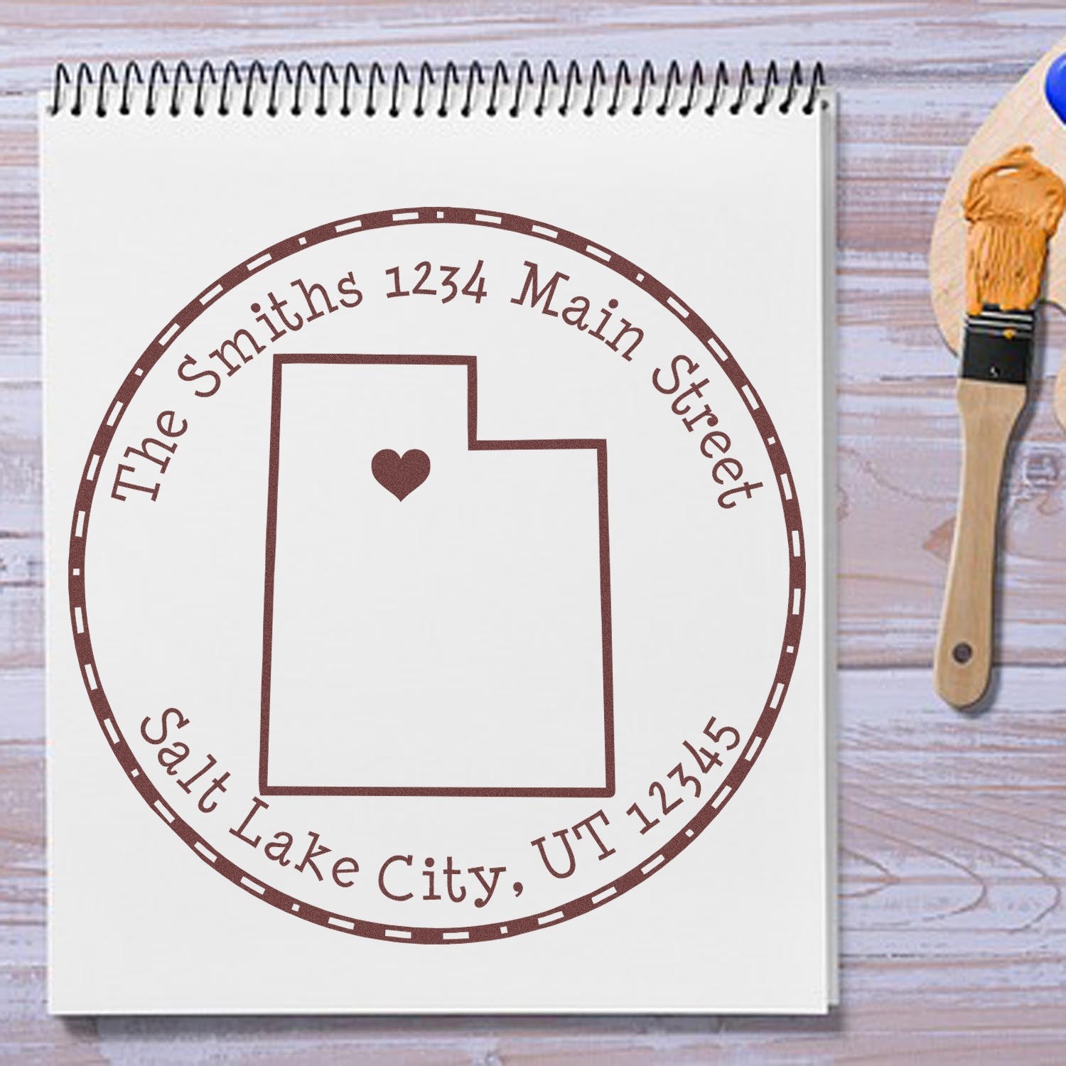 Wood Handle Round Utah State Luv Address Stamp - Engineer Seal Stamps