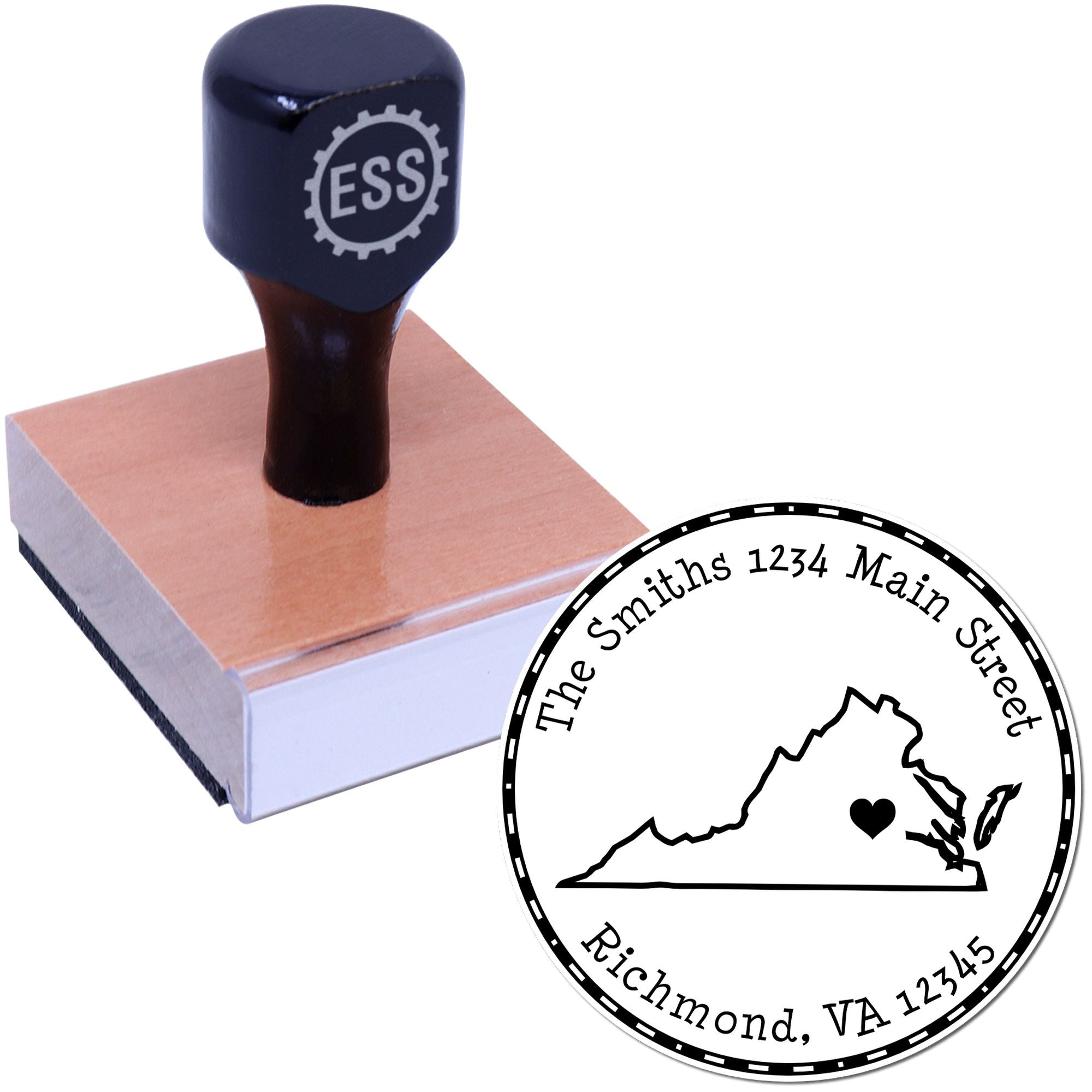 Wood Handle Round Virginia State Luv Address Stamp - Engineer Seal Stamps