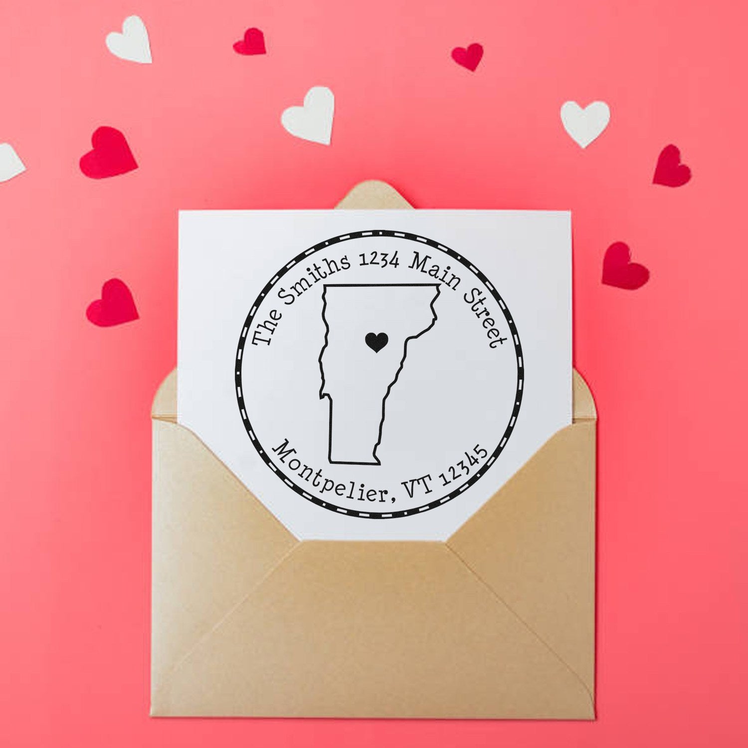 Slim Round Vermont State Luv Address Stamp - Engineer Seal Stamps