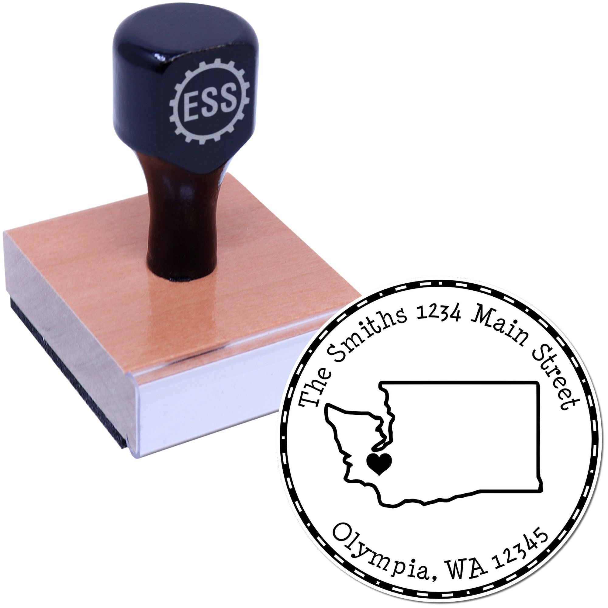 Wood Handle Round Washington State Luv Address Stamp - Engineer Seal Stamps