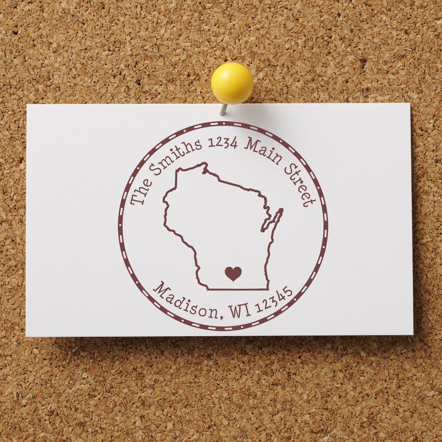Wood Handle Round Wisconsin State Luv Address Stamp - Engineer Seal Stamps