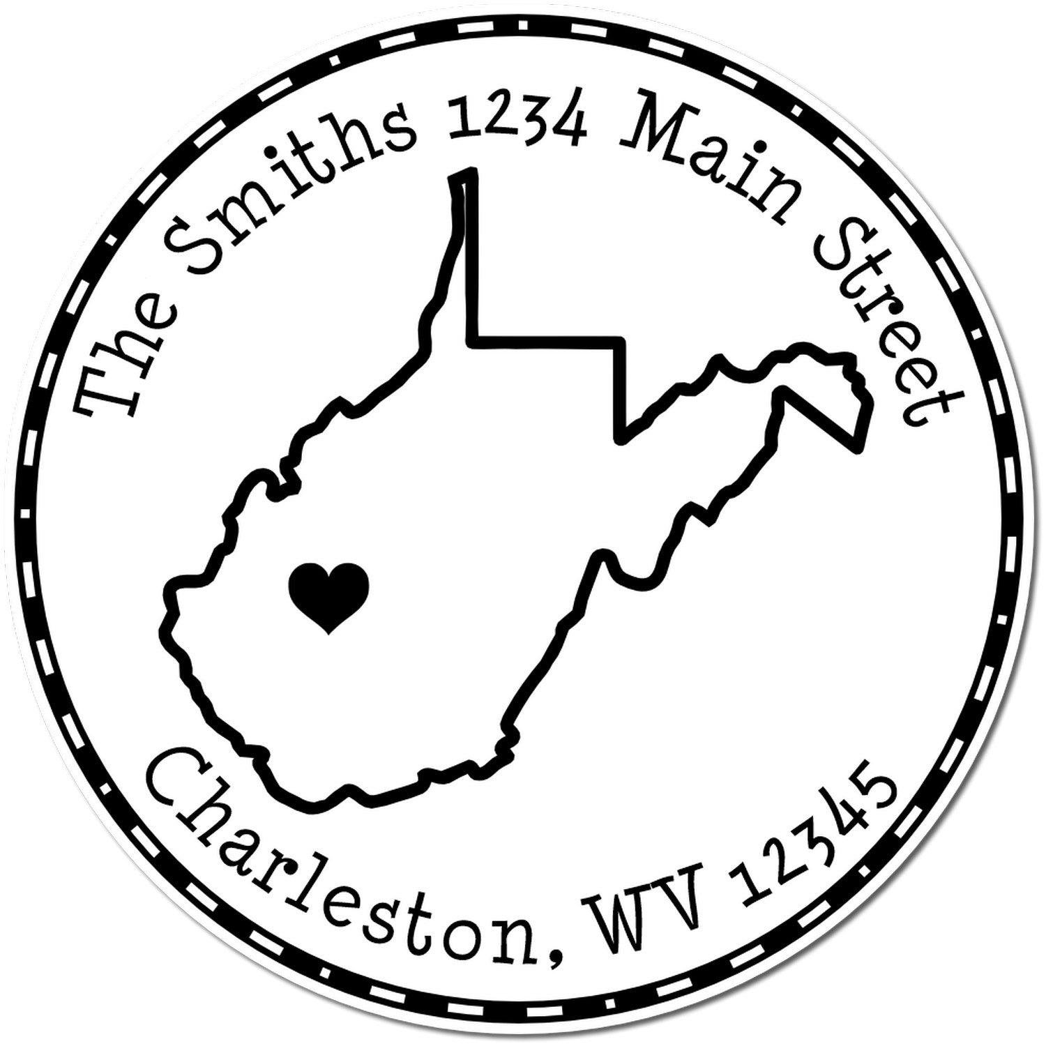 PSI Pre-Inked Round West Virginia State Luv Address Stamp - Engineer Seal Stamps