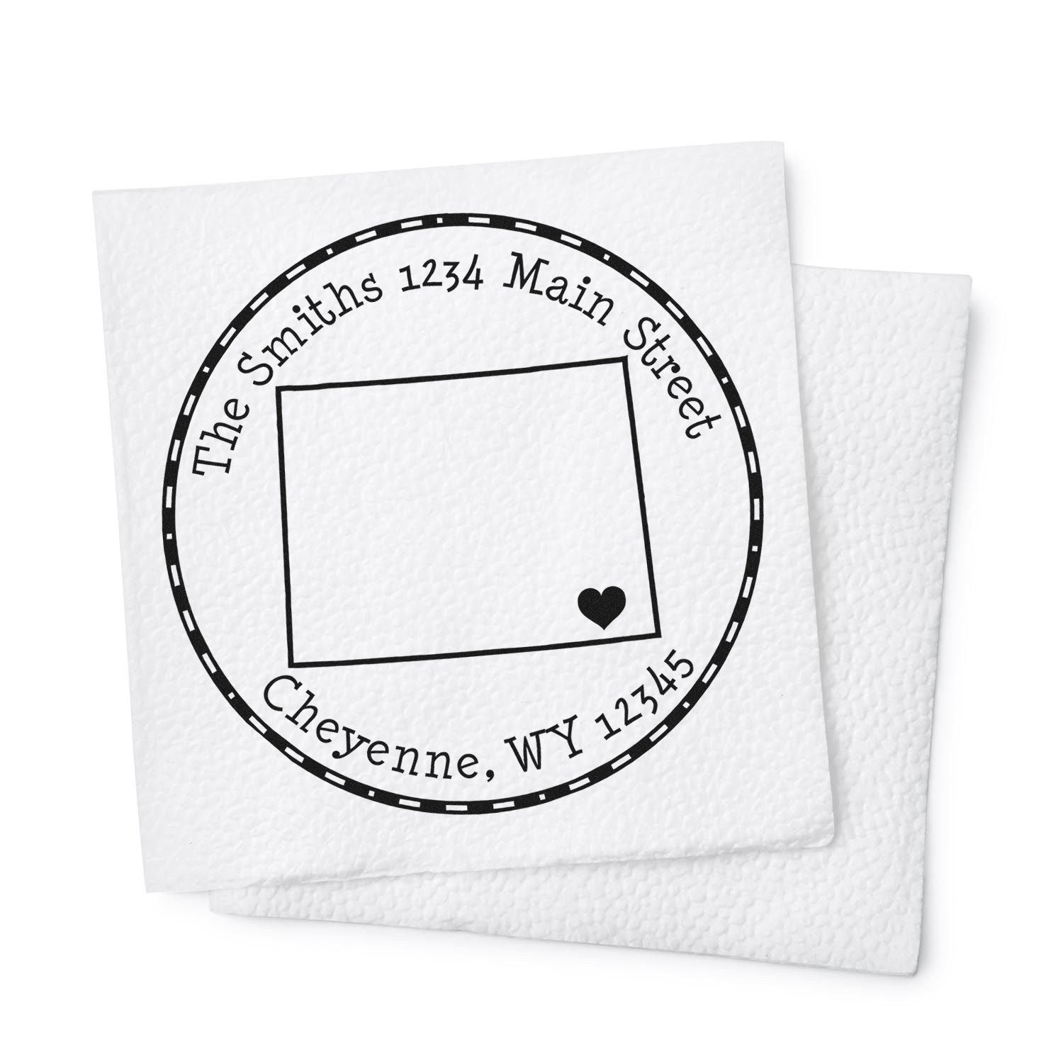 Slim Round Wyoming State Luv Address Stamp - Engineer Seal Stamps