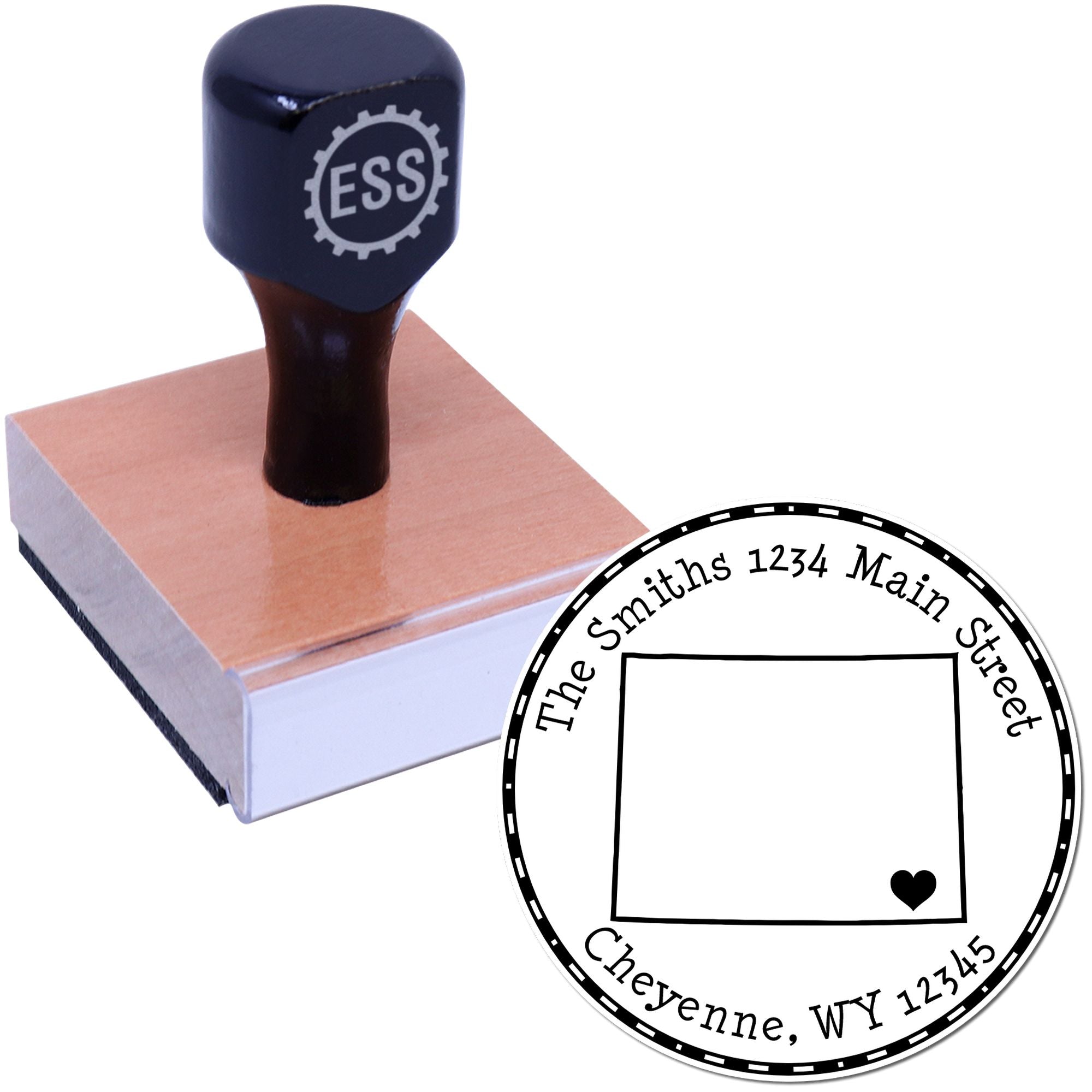 Wood Handle Round Wyoming State Luv Address Stamp - Engineer Seal Stamps