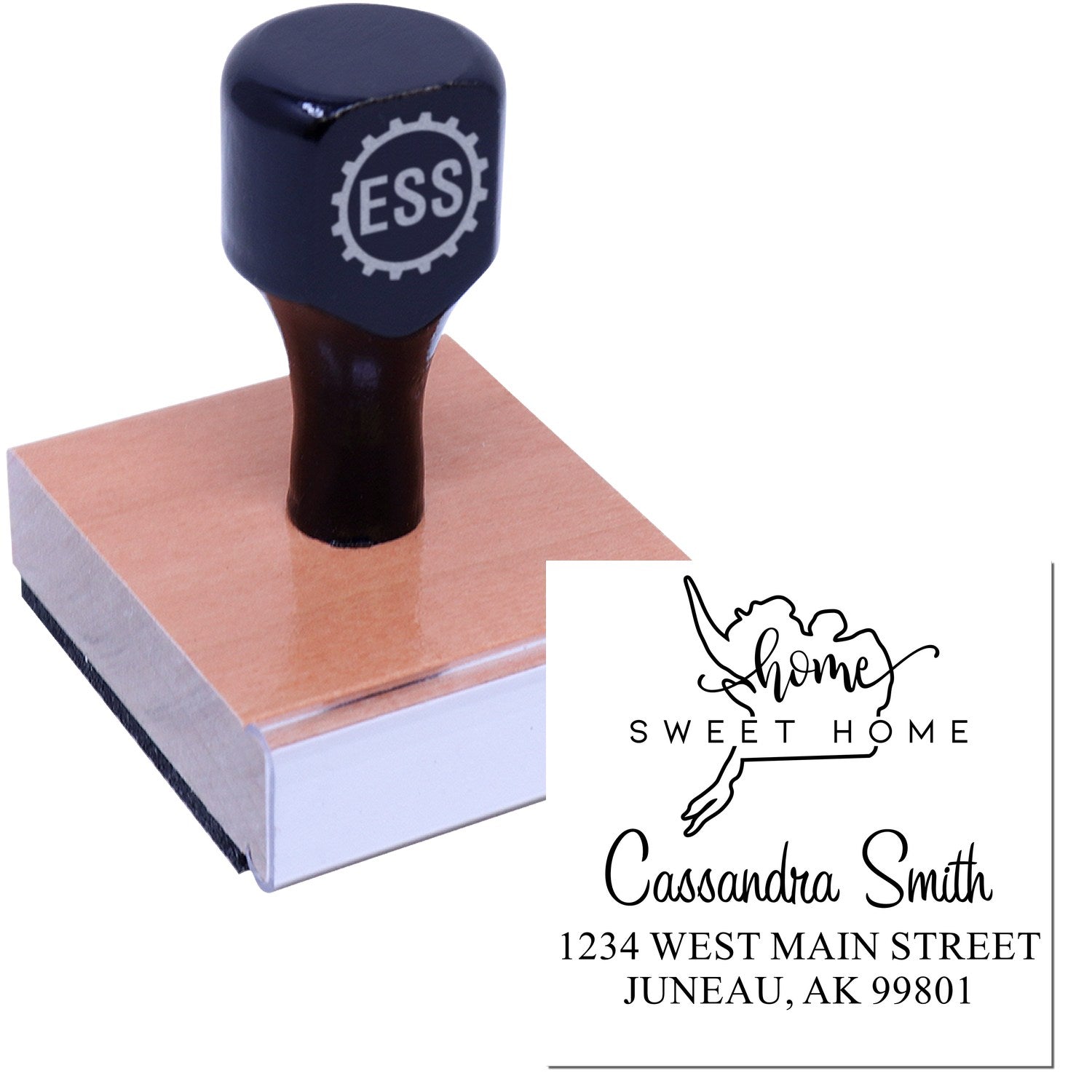 Wood Handle Home Sweet Home Alaska Personalized Address Stamper - Engineer Seal Stamps