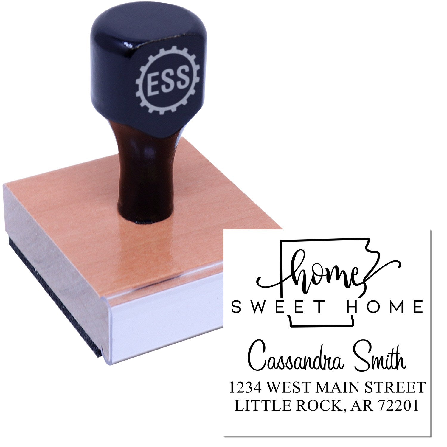 Wood Handle Home Sweet Home Arkansas Personalized Return Address Stamp - Engineer Seal Stamps