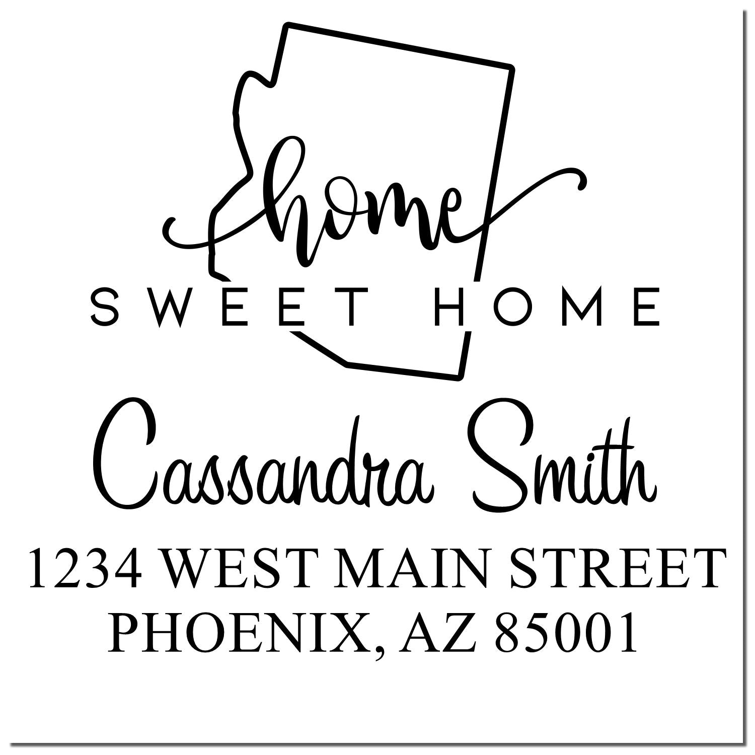 Wood Handle Home Sweet Home Arizona Personalized Address Rubber Stamp - Engineer Seal Stamps