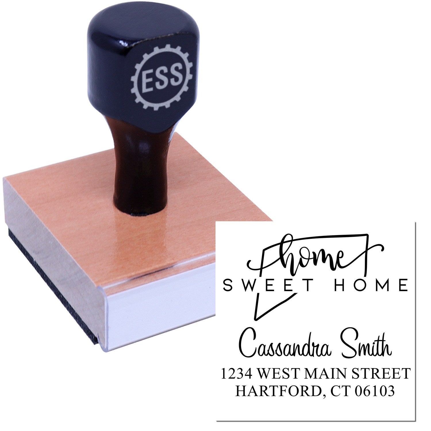 Wood Handle Home Sweet Home Connecticut Personalized Name and Address Stamp - Engineer Seal Stamps