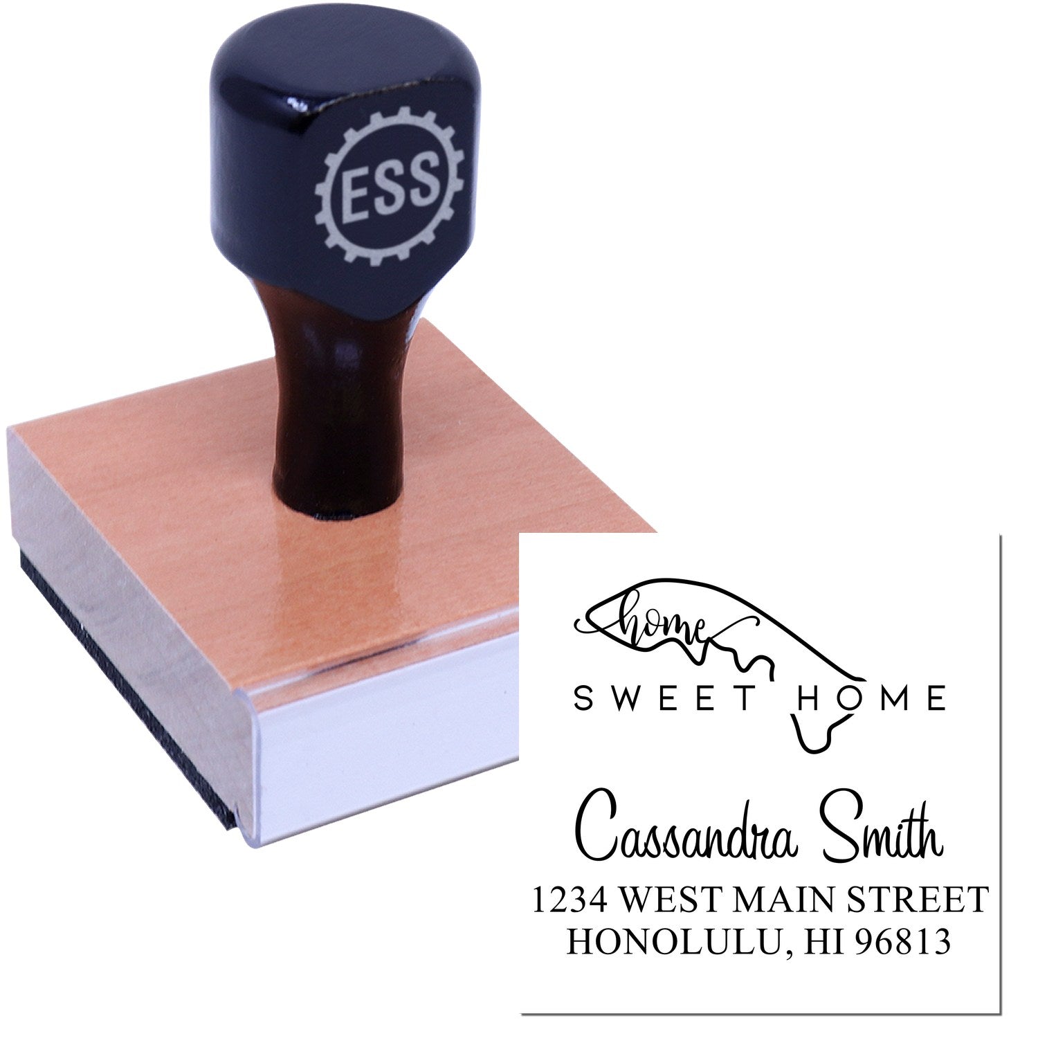 Wood Handle Home Sweet Home Hawaii Personalized Mailing Stamper - Engineer Seal Stamps