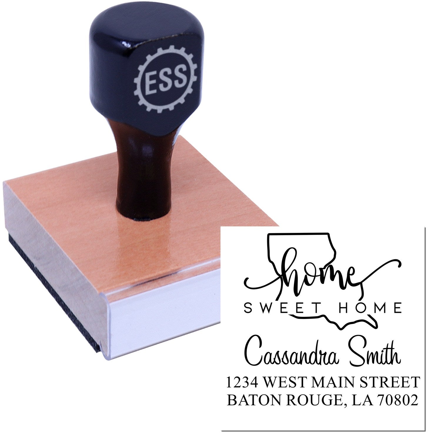 Wood Handle Home Sweet Home Louisiana Personalized Home Address Rubber Stamp - Engineer Seal Stamps