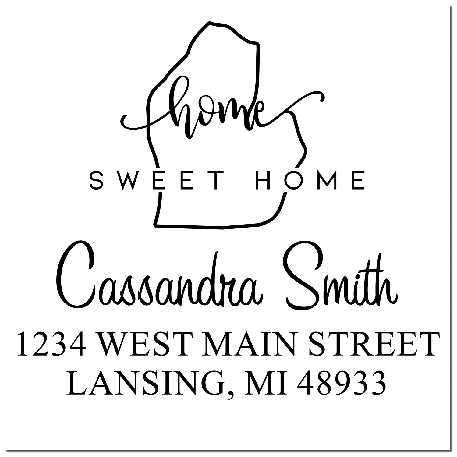 Wood Handle Home Sweet Home Michigan Personalized Address Return Stamp - Engineer Seal Stamps