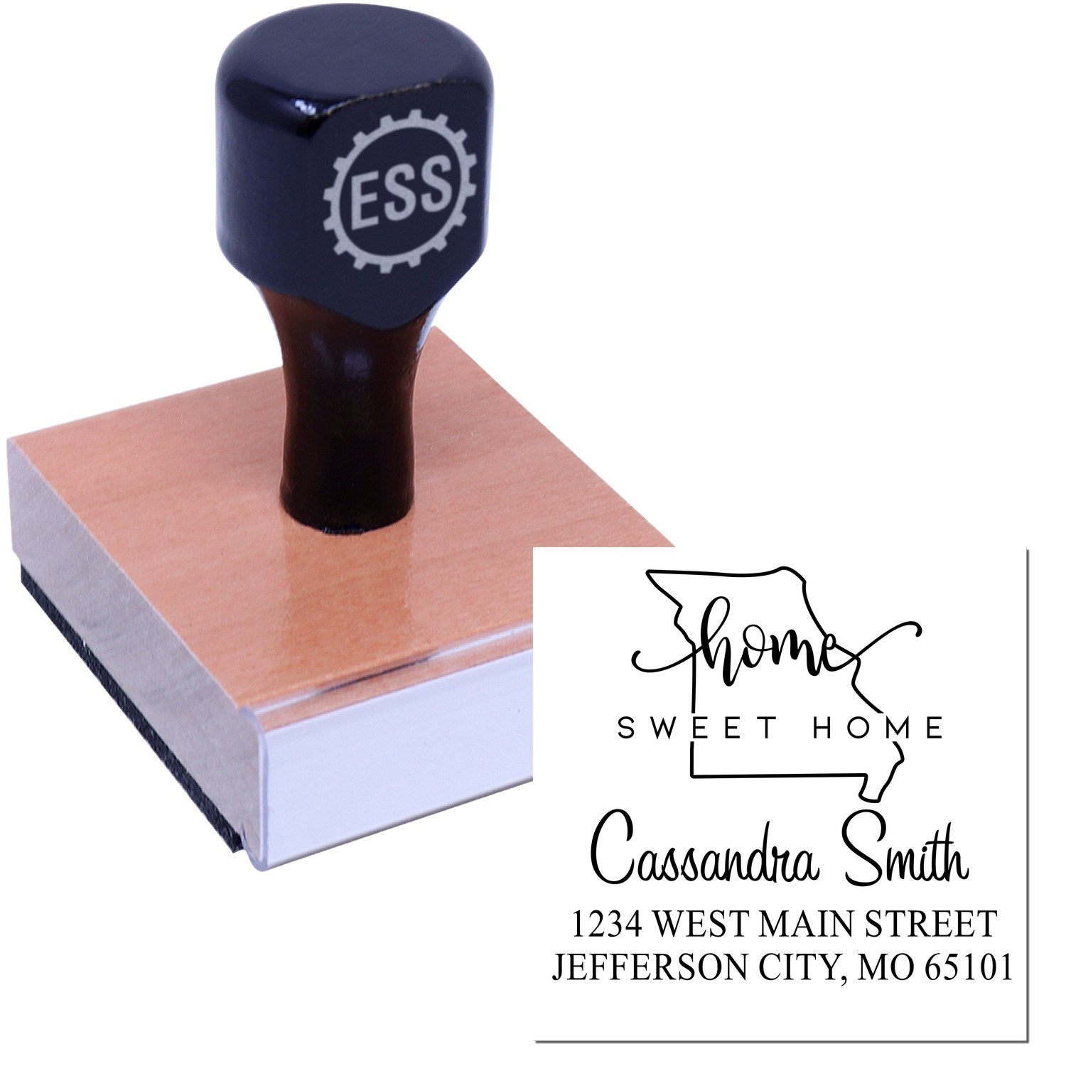 Wood Handle Home Sweet Home Missouri Personalized Mailing Address Stamp - Engineer Seal Stamps