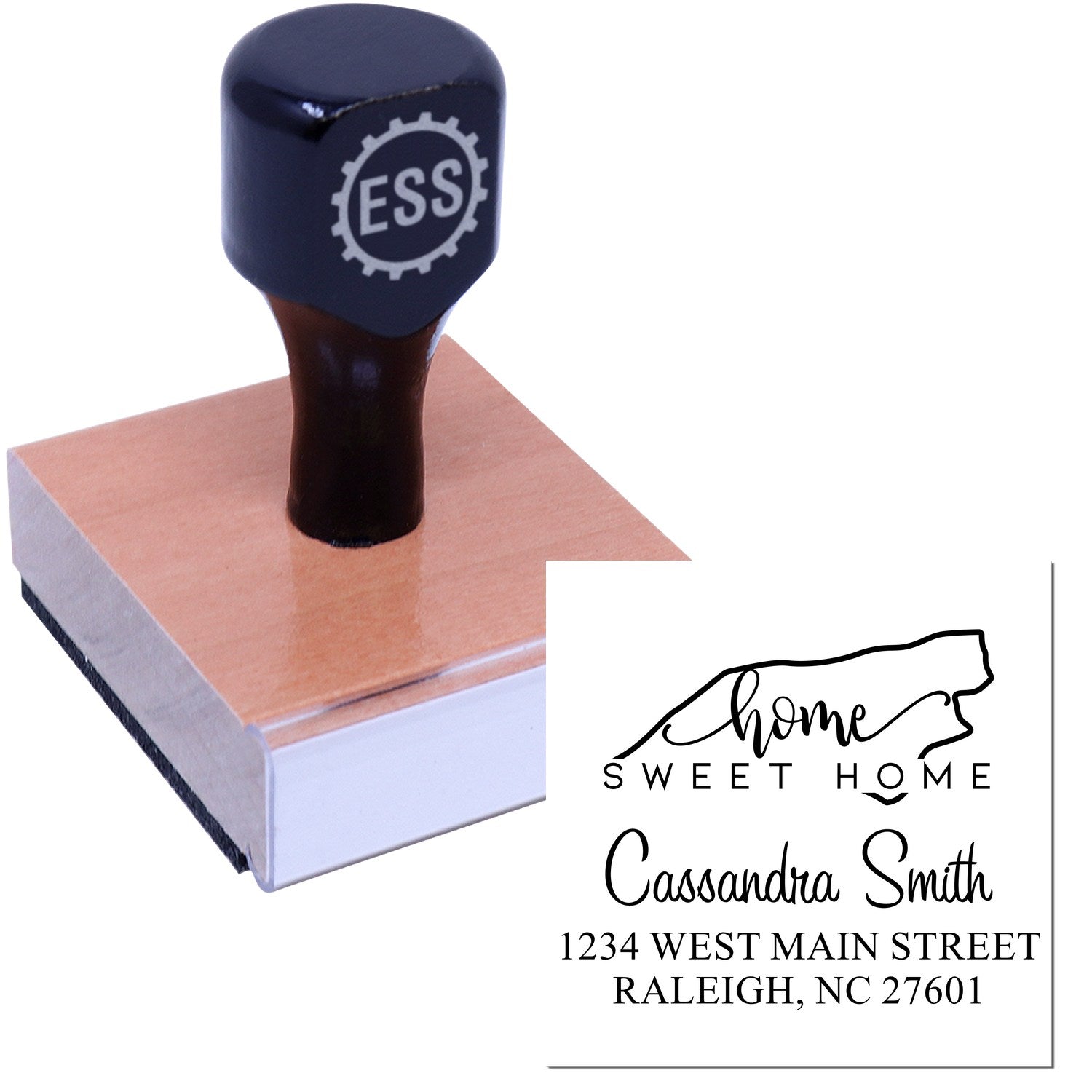 Wood Handle Home Sweet Home North Carolina Personalized New Address Rubber Stamp - Engineer Seal Stamps