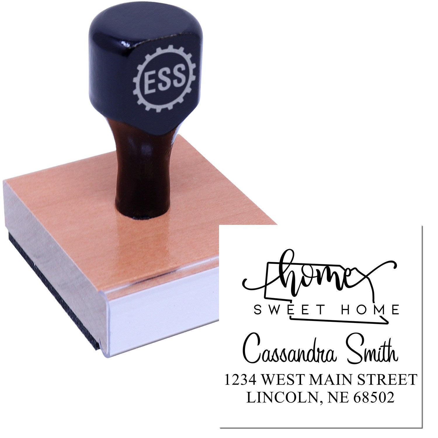 Wood Handle Home Sweet Home Nebraska Personalized Mailing Address Rubber Stamp - Engineer Seal Stamps