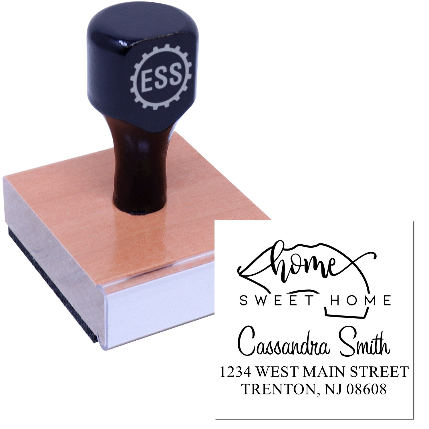 Wood Handle Home Sweet Home New Jersey Personalized Mail Address Rubber Stamp - Engineer Seal Stamps