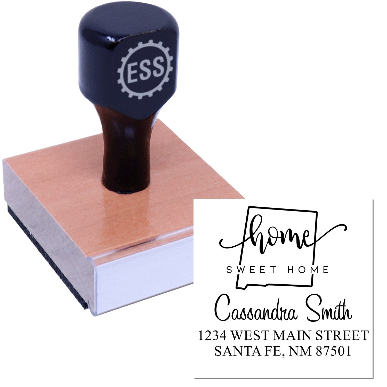 Wood Handle Home Sweet Home New Mexico Personalized New Address Stamp - Engineer Seal Stamps