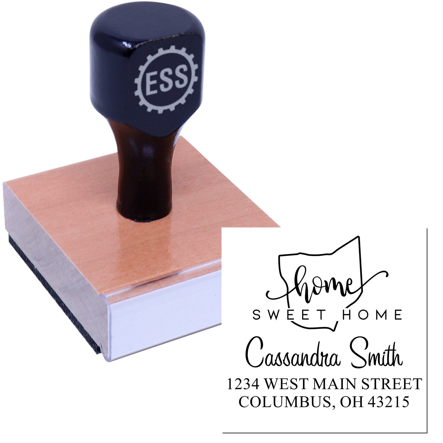 Wood Handle Home Sweet Home Ohio Personalized Home Address for Envelopes Stamper - Engineer Seal Stamps