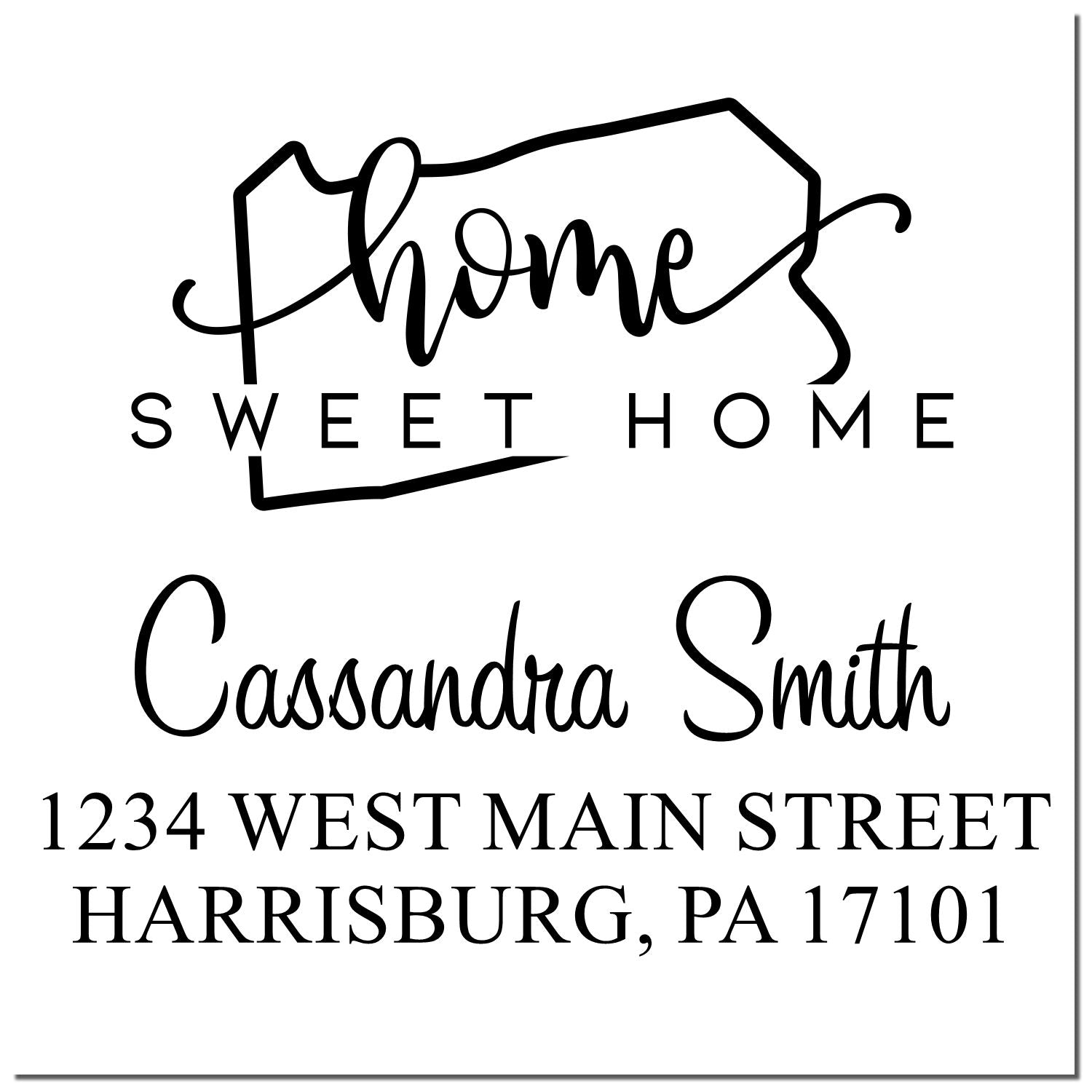 Wood Handle Home Sweet Home Pennsylvania Personalized Address Label Stamper - Engineer Seal Stamps