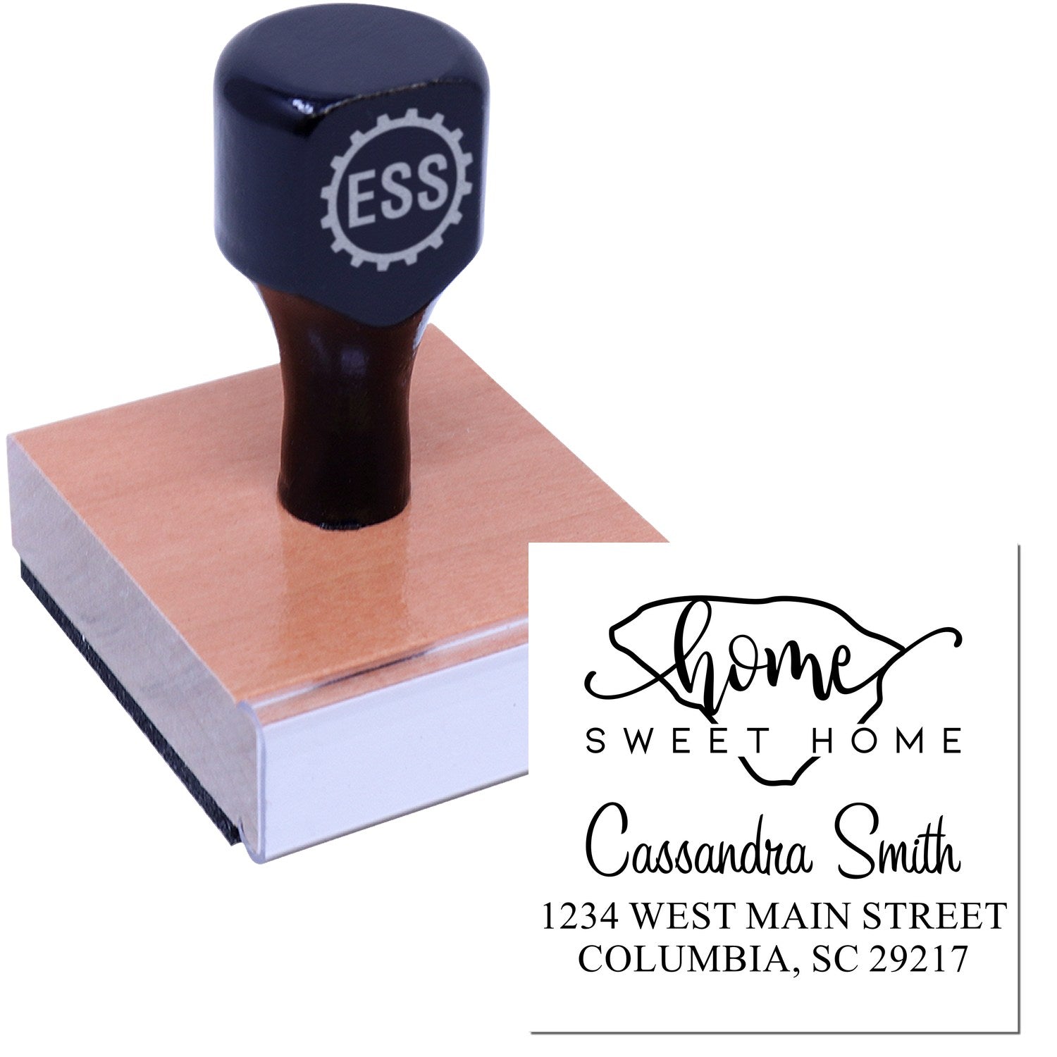 Wood Handle Home Sweet Home South Carolina Custom Address Stamp - Engineer Seal Stamps