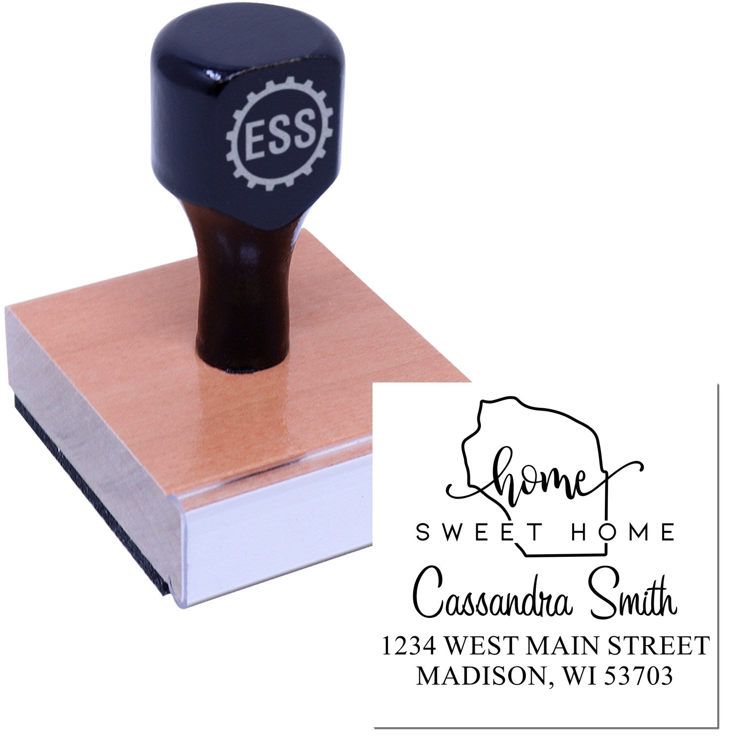 Wood Handle Home Sweet Home Wisconsin Custom Mailing Stamp - Engineer Seal Stamps