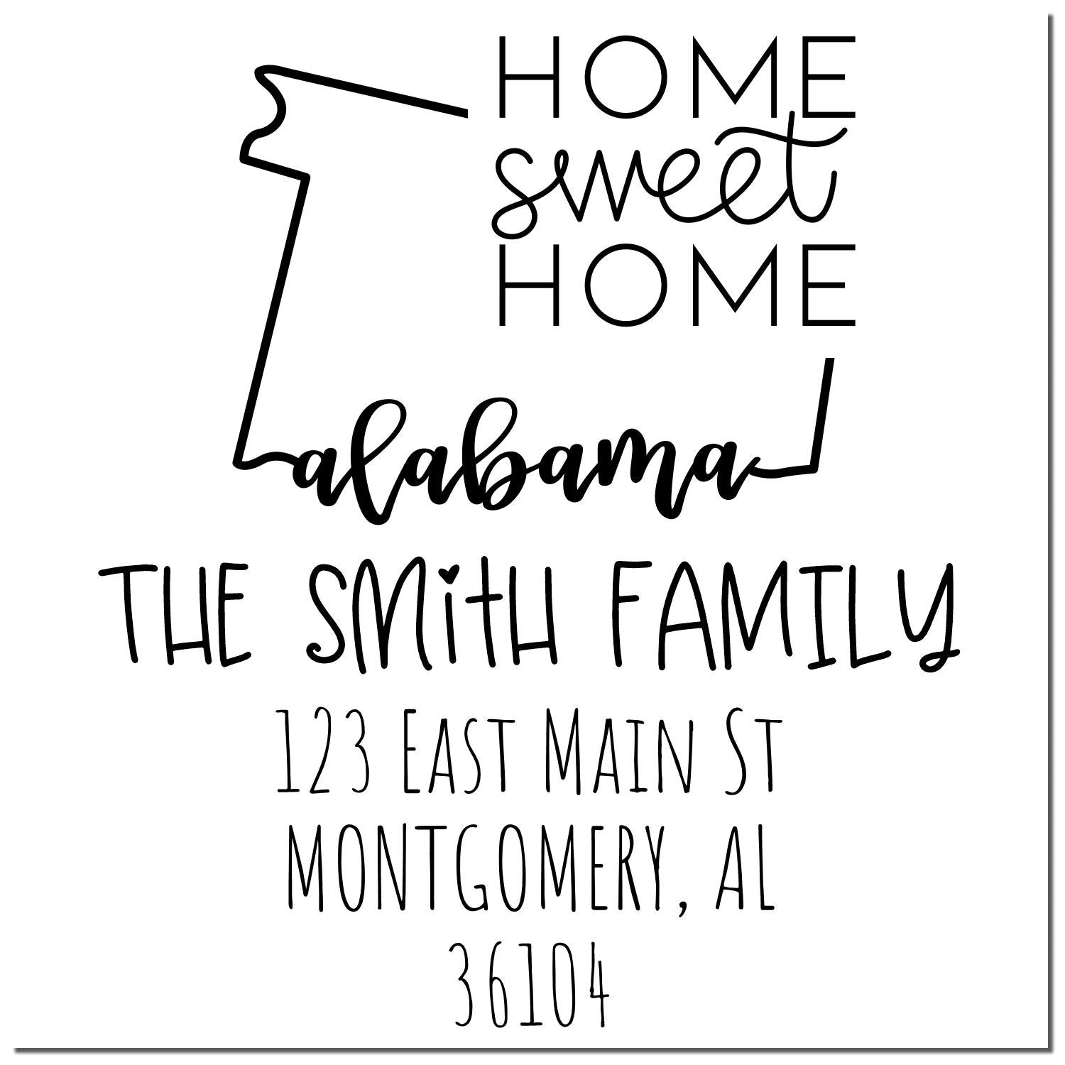 Slim Alabama Home Sweet Home Custom Address Label Stamp - Engineer Seal Stamps
