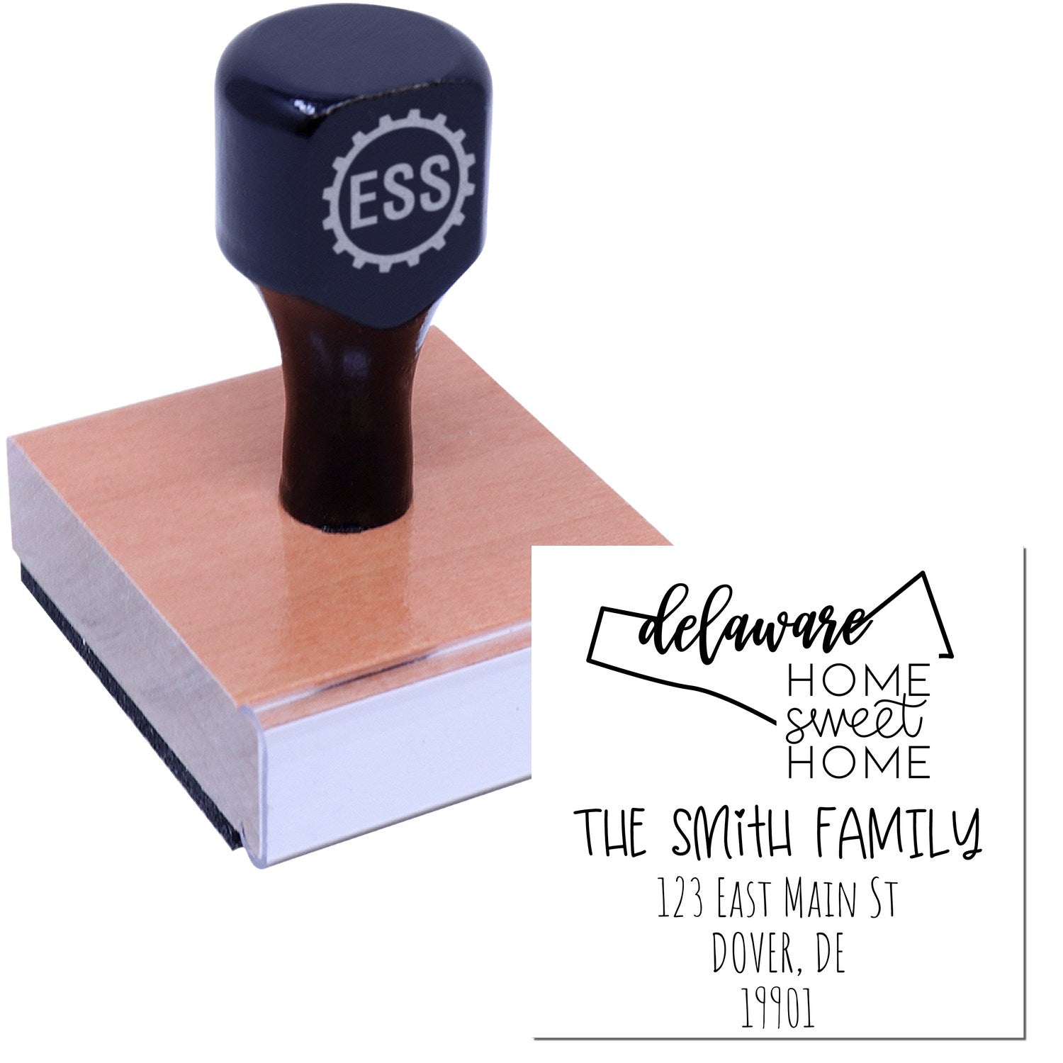 Wood Handle Delaware Home Sweet Home Custom New Home Address Stamper - Engineer Seal Stamps
