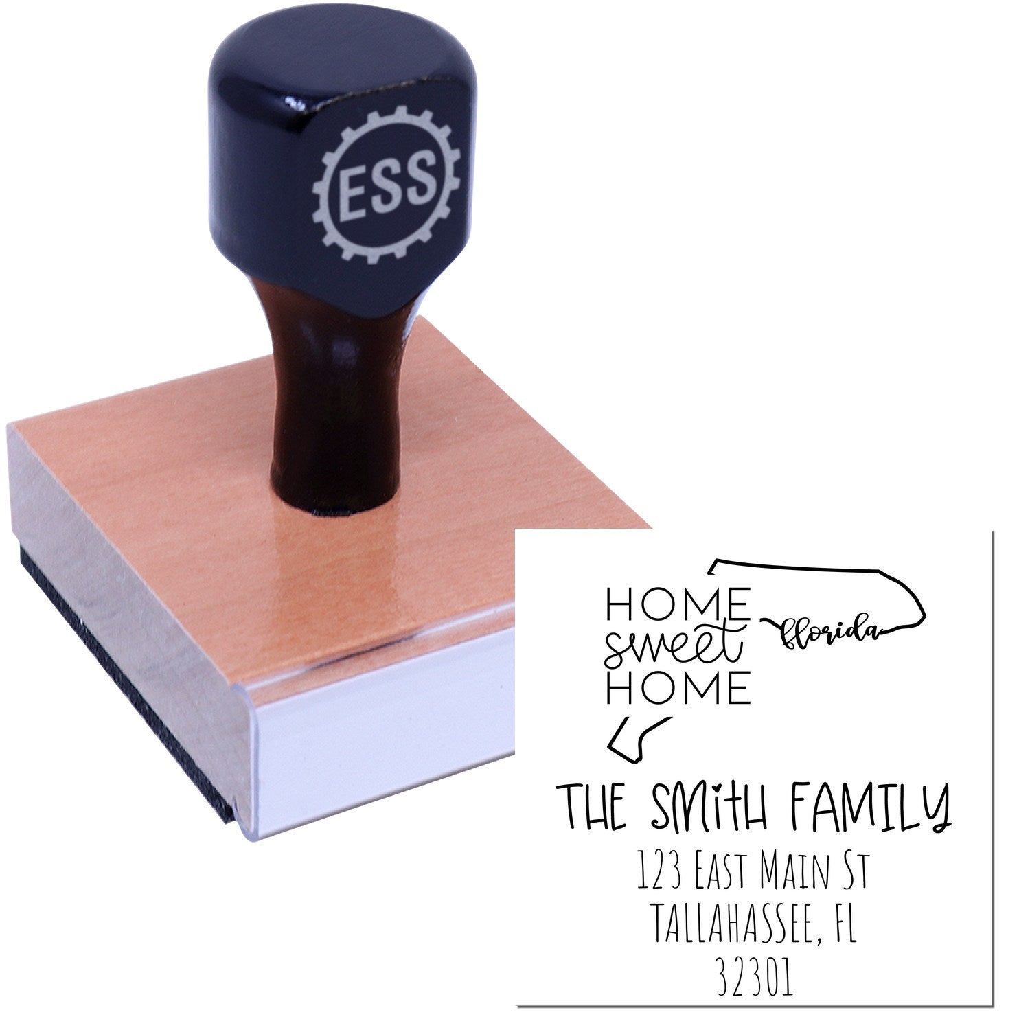 Wood Handle Florida Home Sweet Home Custom New Home Address Rubber Stamp - Engineer Seal Stamps