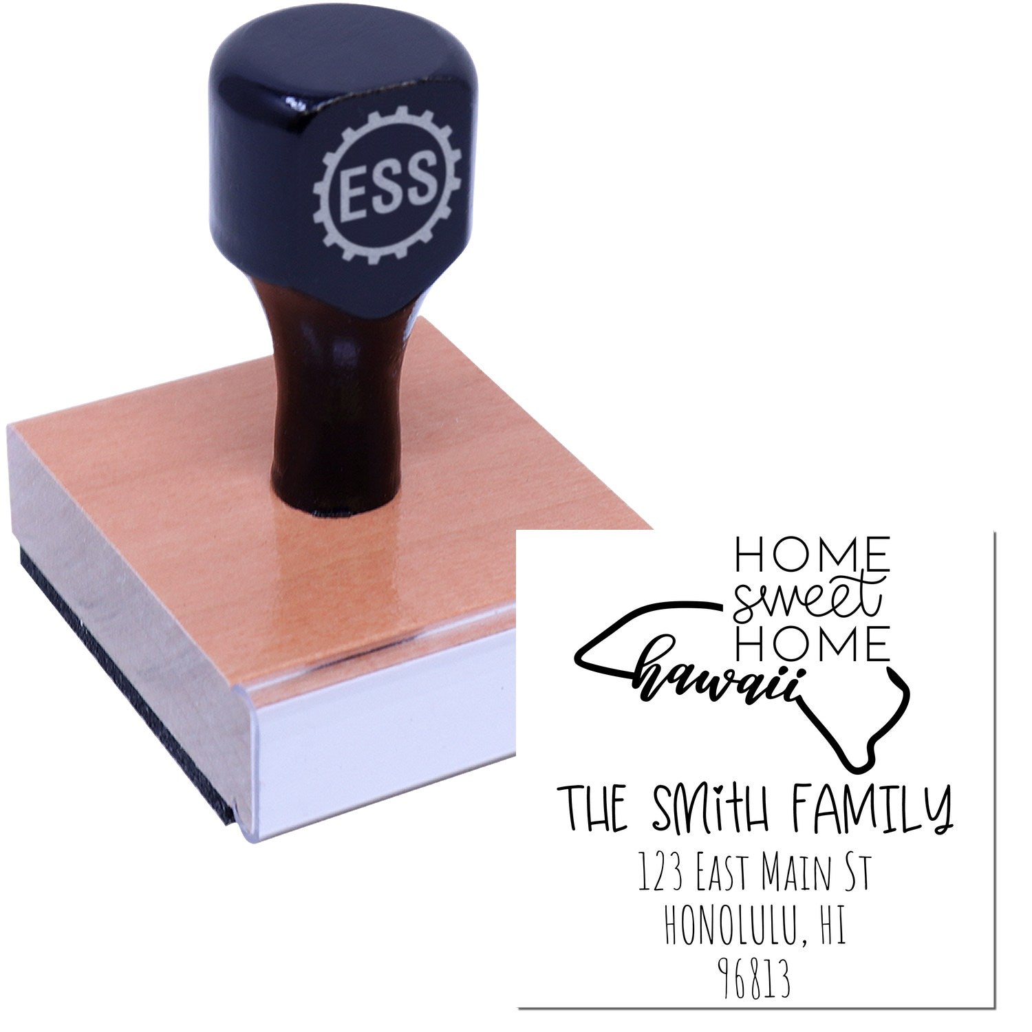 Wood Handle Hawaii Home Sweet Home Custom Address Return Stamper - Engineer Seal Stamps