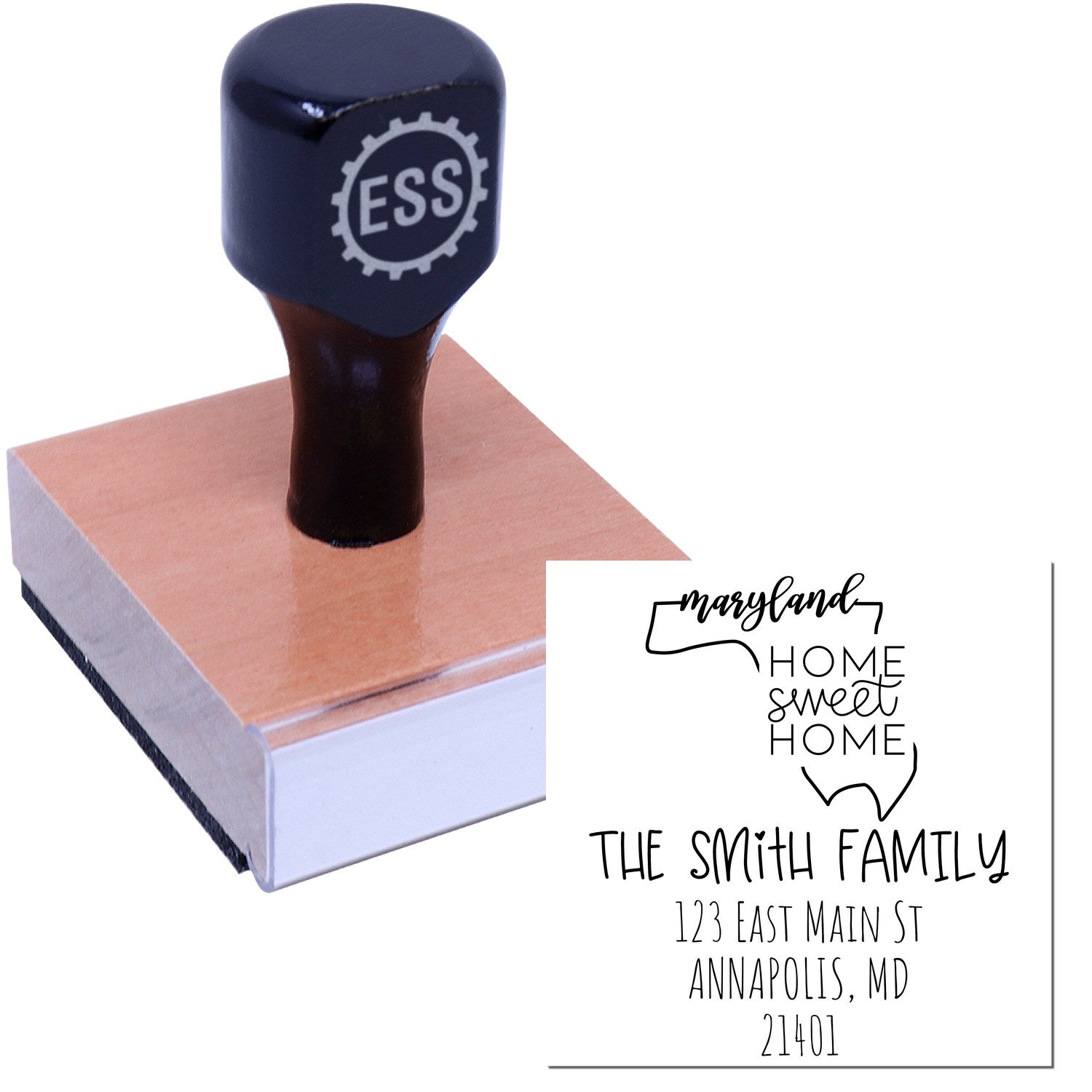 Wood Handle Maryland Home Sweet Home Custom New Address Stamper - Engineer Seal Stamps