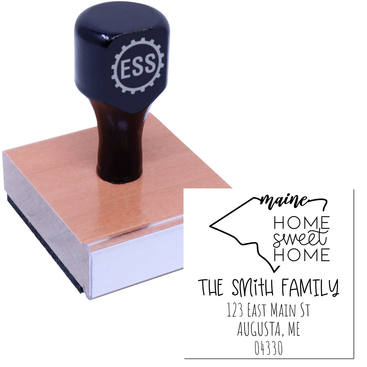 Wood Handle Maine Home Sweet Home Custom New Address Stamp - Engineer Seal Stamps